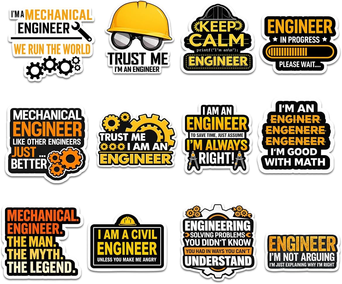 (12pcs-3in) Engineer Sticker STEM Tech Innovation Career Pro Vinyl Stickers