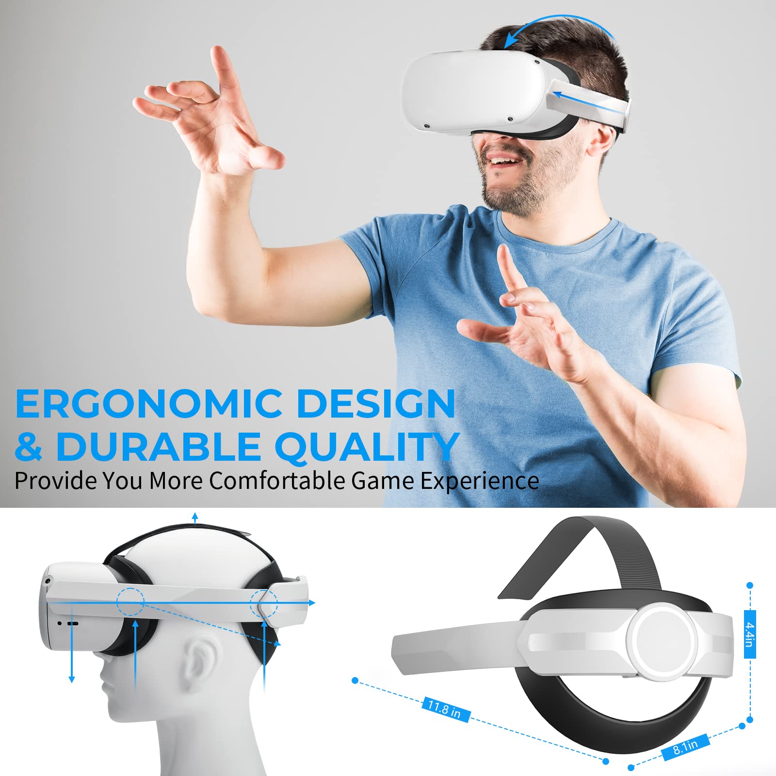Hevanto Correa para Oculus Quest 2, Correa Elite Reducir la Presión de la Cabeza, Ajustable Correa Reduce la presión de la Cabeza, Accesorios para Oculus Quest 2
