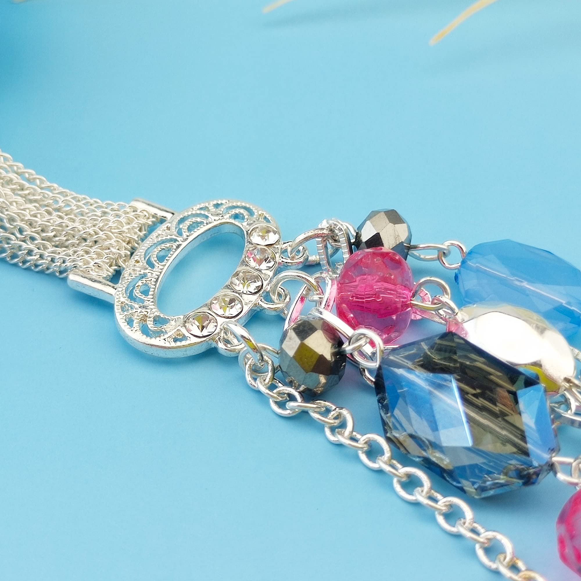 Bocar, collana multistrato con catenine, smaltata e con cristalli colorati, per donna