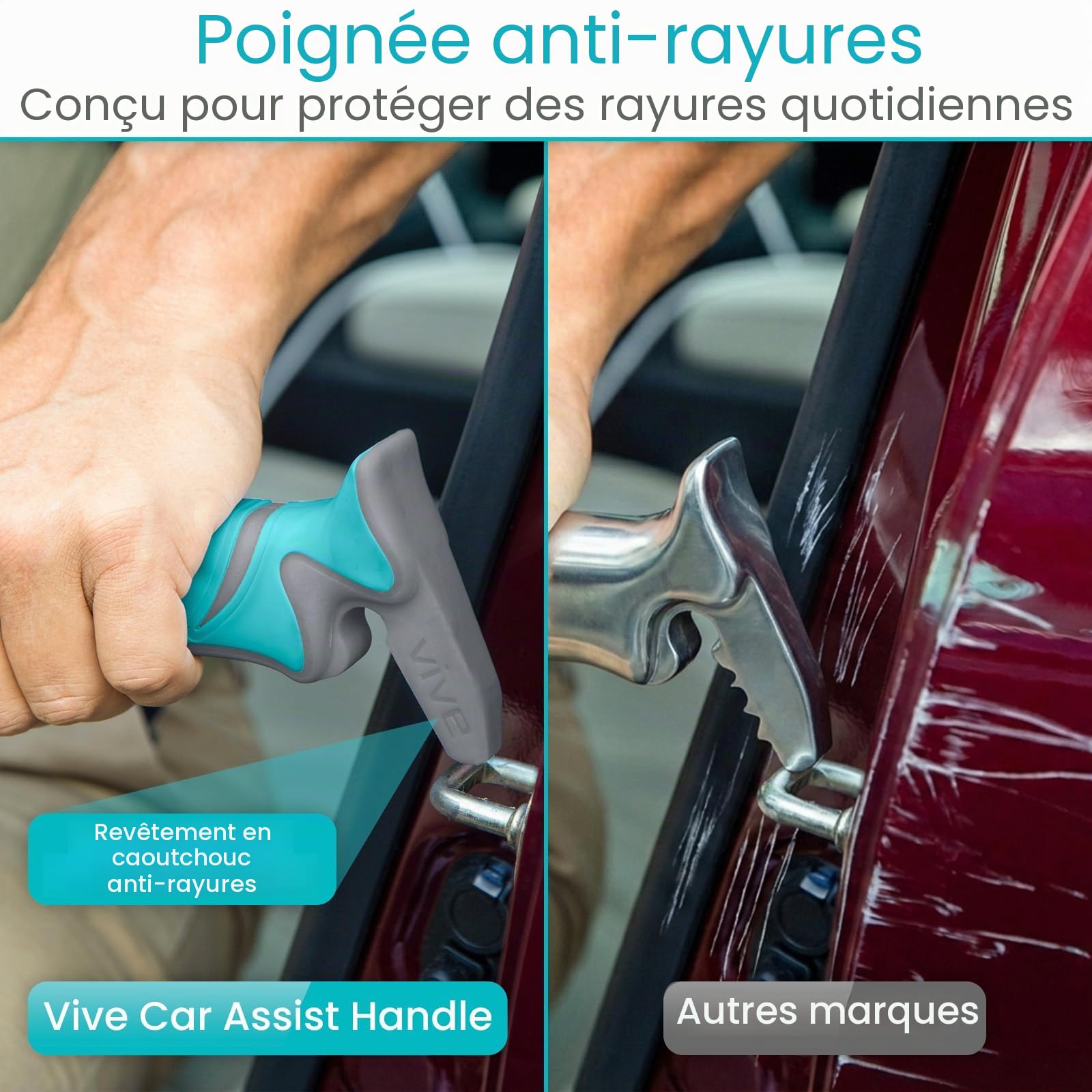 Vive Poignée de voiture pour personnes âgées – Loquet anti-rayures – Barre d'appui automatique – Astuce de sécurité pour aider à sortir – Appareil d'aide portable pour personnes âgées et handicapées