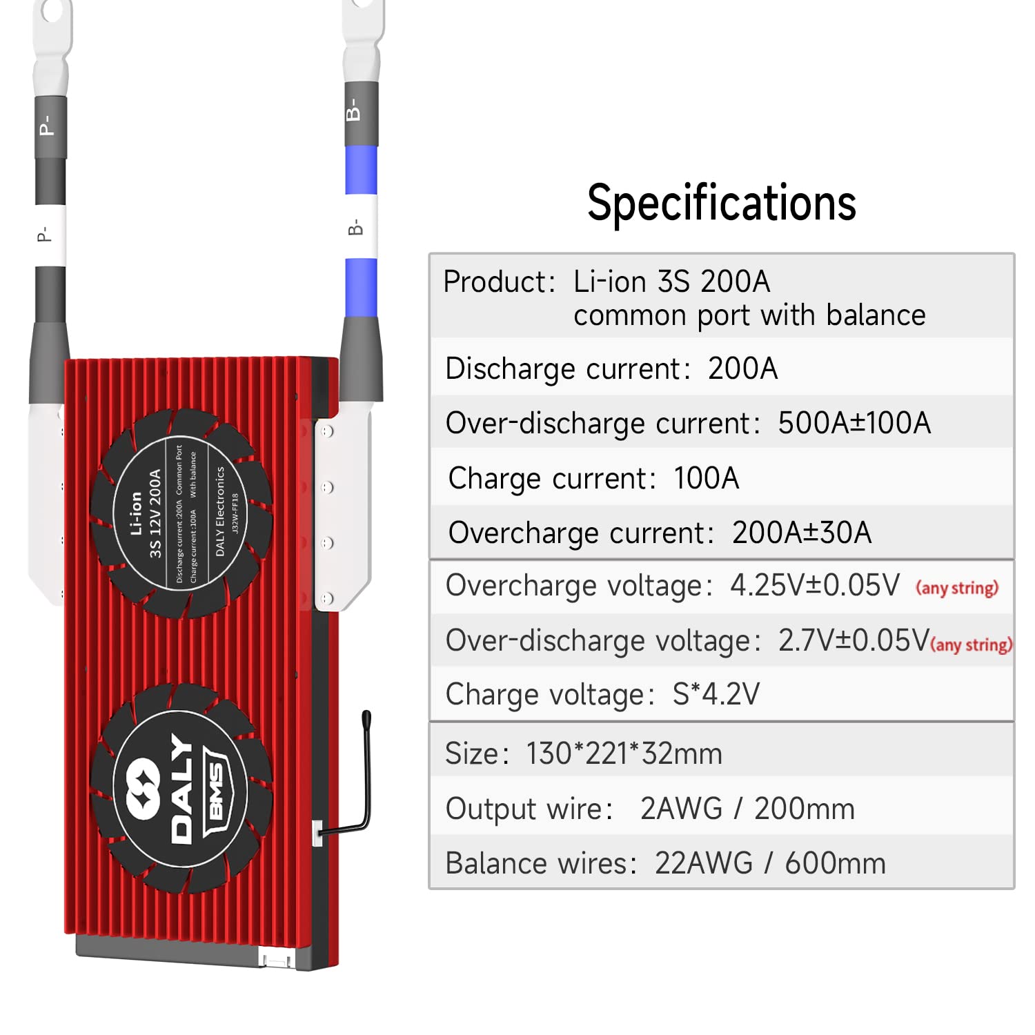 DALY BMS 3S 12V 200A Li-ion Batteria Scheda di Protezione con Porta Comune e Cavi di Bilanciamento per La Casa FAI DA TE 18650 Batteria Dispositivo Elettronico