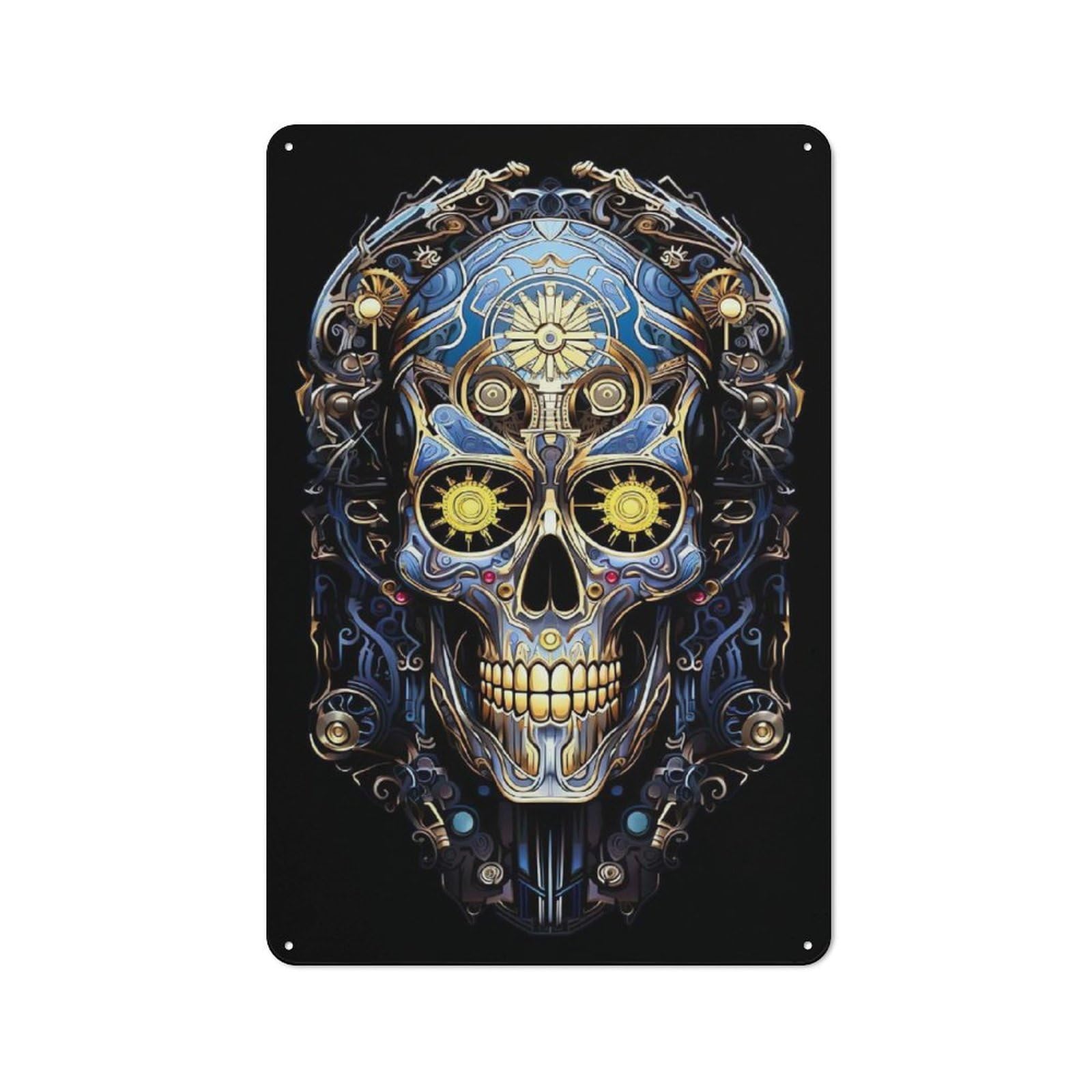 Junmoney Biomechanical Skull 2 Rustic Tin Sign 30X20cm For Lounge Or Reading Corner, For Vintage Wall Decor Fans, For Garage And Workshop Walls