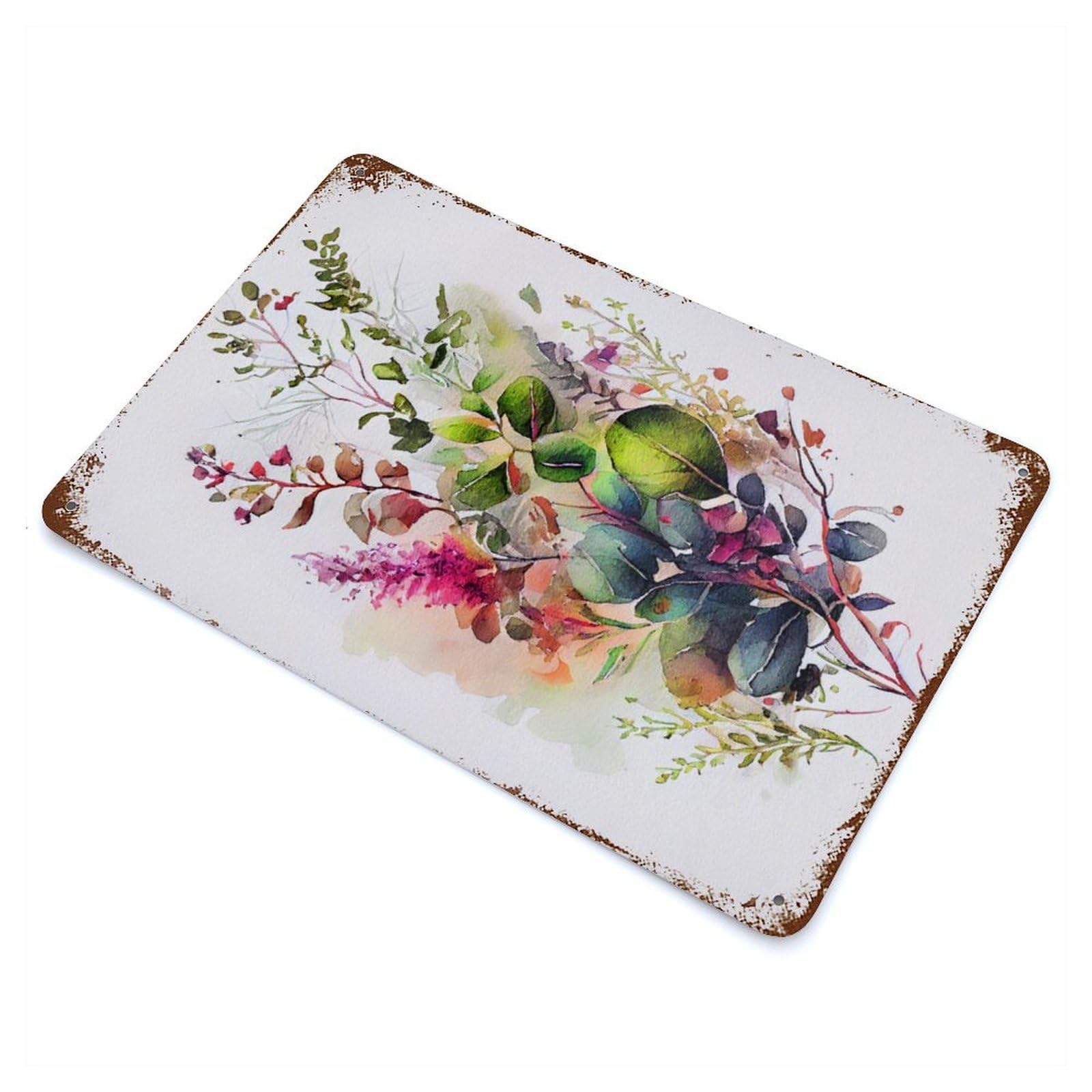Spring Flowers Watercolor Weathered Tin Sign 11.8"x7.9", for Garage, Bar And Workshop Decor, Vintage Wall Decor