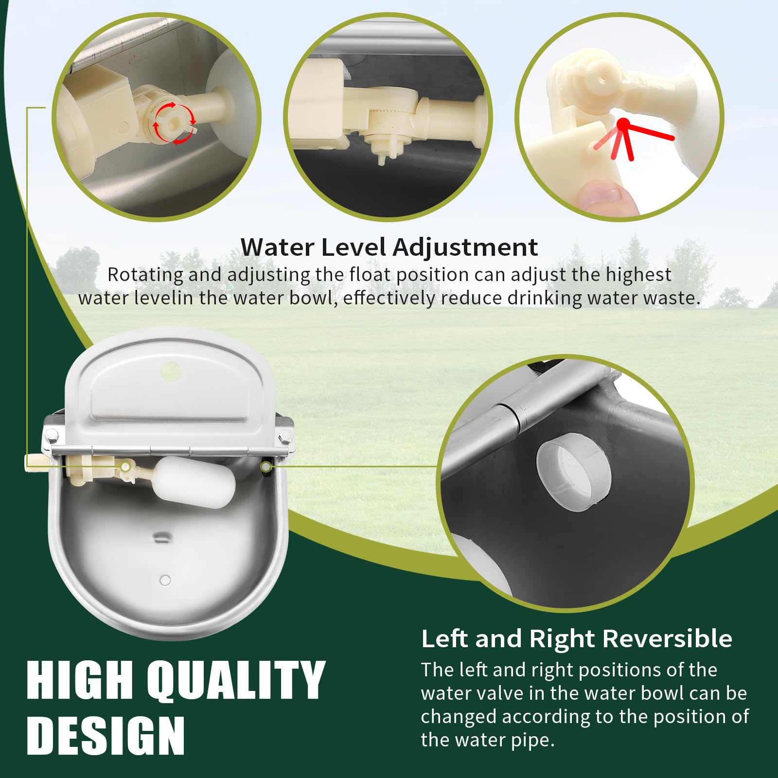 Cuenco automático de agua potable para animales, de acero inoxidable 304 con válvulas flotantes, manguera de tubo de 39 pulgadas, adaptador de 1/2 a 3/4 pulgadas, canal de agua para perro