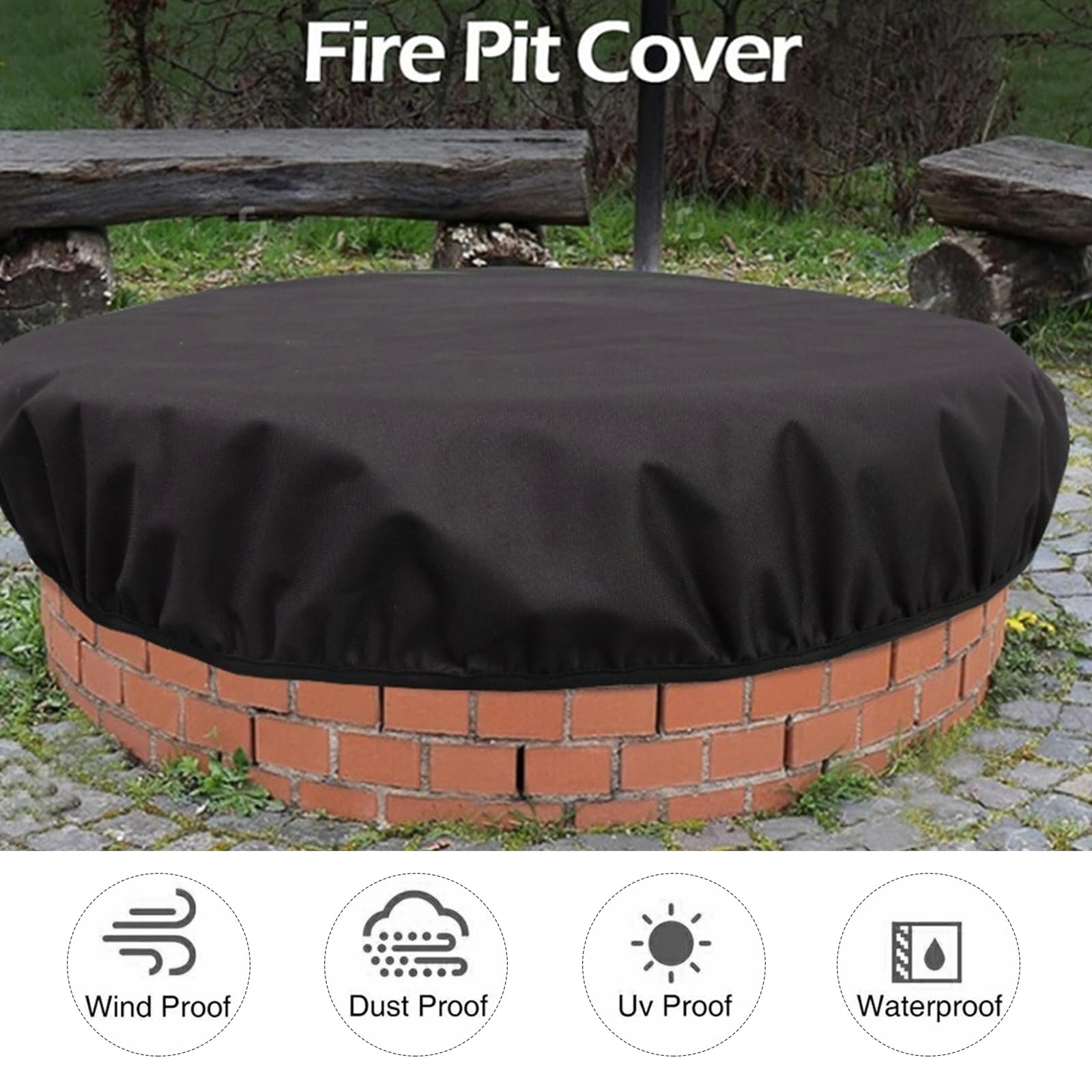 Custodia protettiva per braciere, copertura per focolare 600D, rivestimento Oxford Cloth in poliuretano, resistente e impermeabile, per braciere rotonde integrate (142,24 x 10,16 cm)