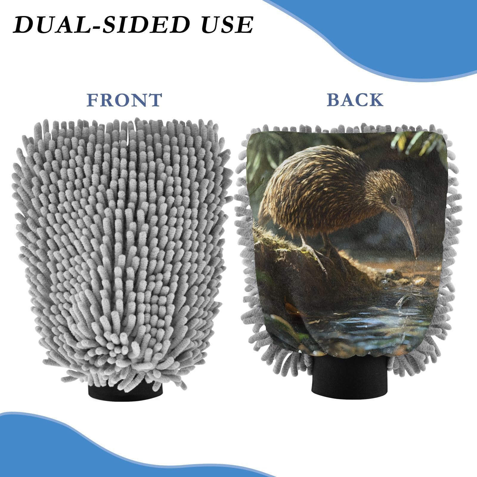 STAYTOP New Zealand Bird Car Wash Mitt Microfiber, 2Pcs Scratch Free Lint-Free, Premium Chenille Microfiber Mitt Car Wash Brush-M