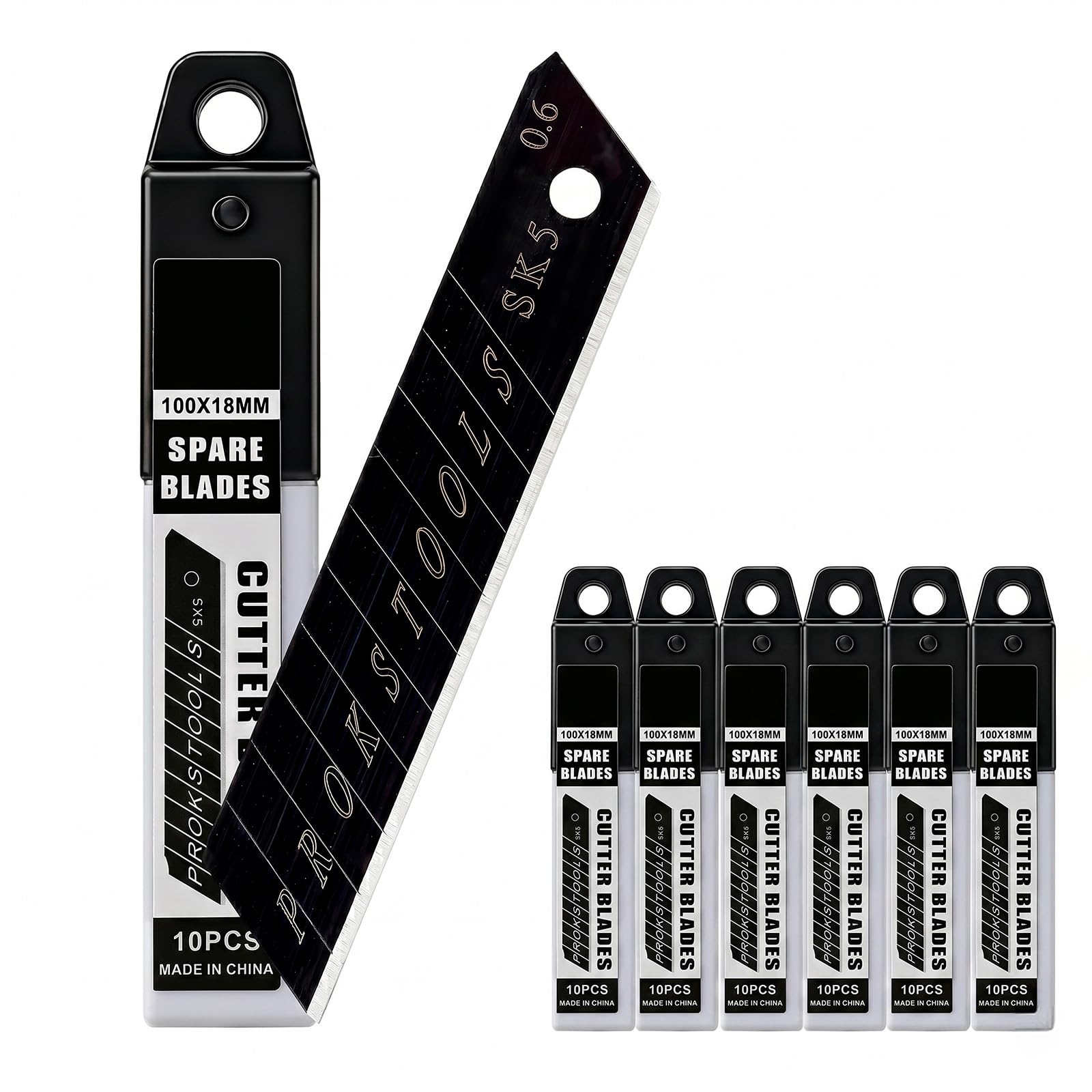 Carehabi Cuchillas para Cutter 18mm 60 Piezas – Cuchillas de Repuesto en Acero al Carbono Negro – Extra Afiladas de Alto Rendimiento para Cutter Profesional y Bricolaje – Con Estuche