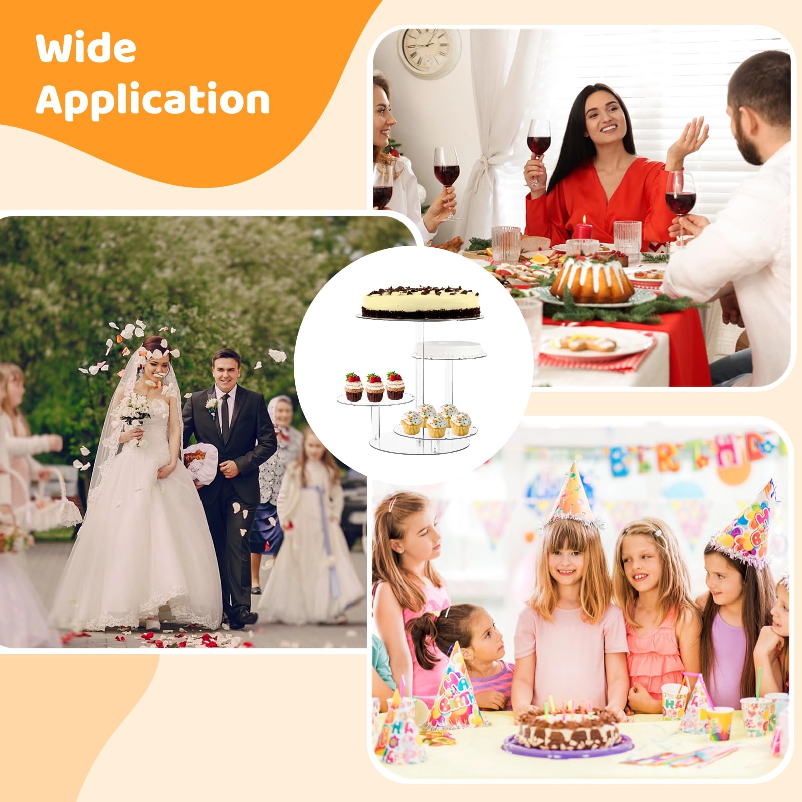 4-stöckiger Dessertständer aus Acryl, runder Kuchenturm für Hochzeiten und Partys, klares Mehrzweck-Display