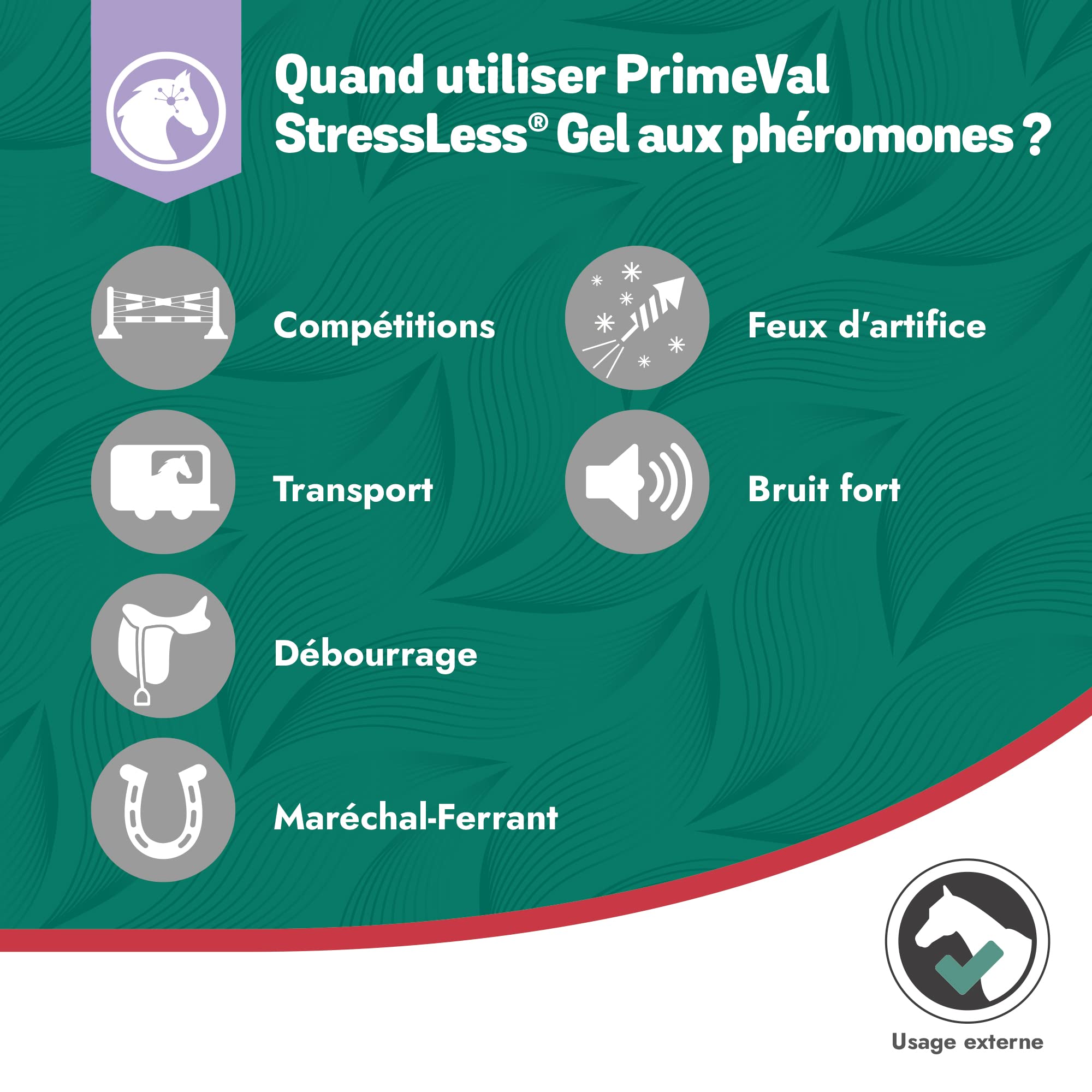 PRIMEVAL StressLess – Gel apaisant aux phéromones pour Cheval – Aliment complémentaire Naturel Anti-Stress à Base de phéromone apaisante Maternelle de Jument – sans Somnolence – 10 sachets de 5 ML