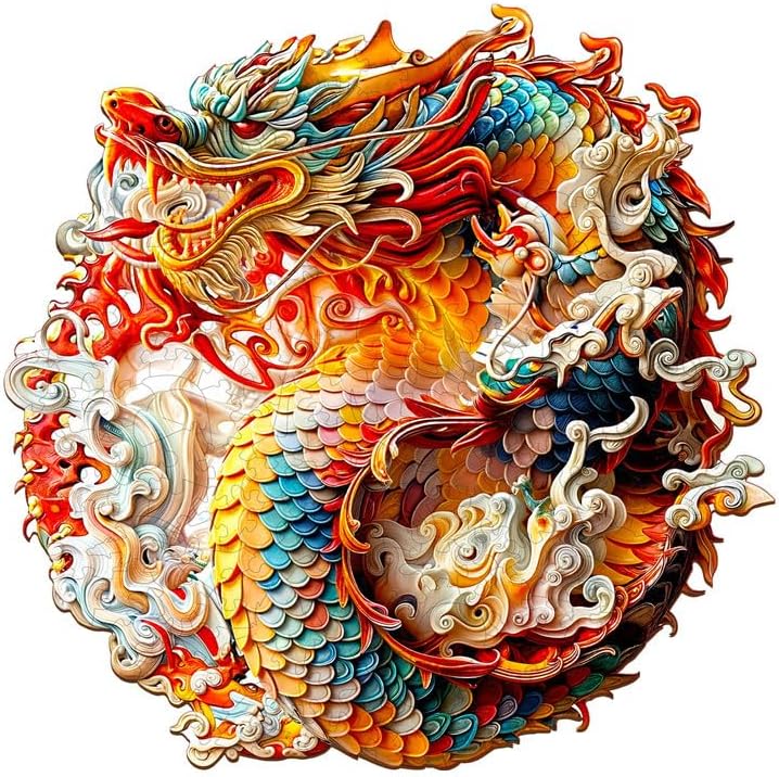 Product image of Jigfoxy Wooden Puzzles for Adults, 3D Chinese Dragon Wood Puzzles Adult, Unique Animal Shape Wooden Jigsaw Puzzles for Adults, Birthday Gifts for Puzzle Lovers, Family (L-13.4 * 13.3in-300pcs)