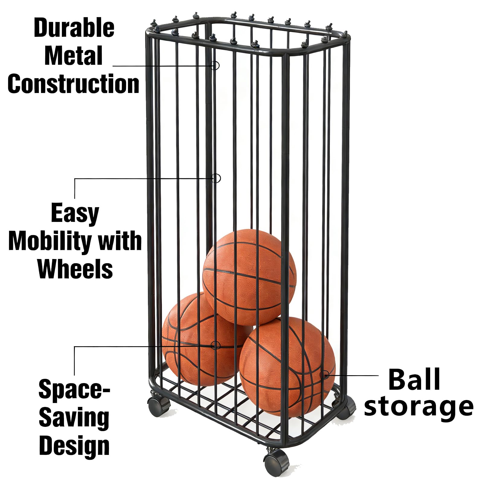 Wandmontierter Ballhalter, Garagen-Organizer für Sportgeräte, Rollballständer mit großem Fassungsvermögen für Basketball, Fußball, Volleyball