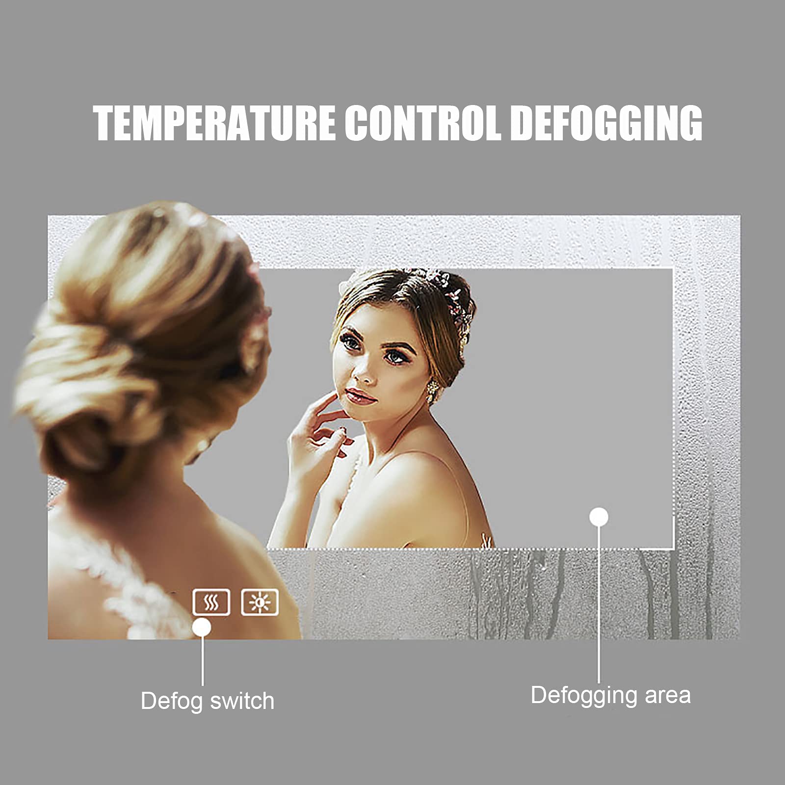 Specchio Espejo LED para baño - Espejo de pared Rectangular de vidrio con Luces regulables - Espejo de tocador iluminado con 3 temperaturas de Color para maquillaje