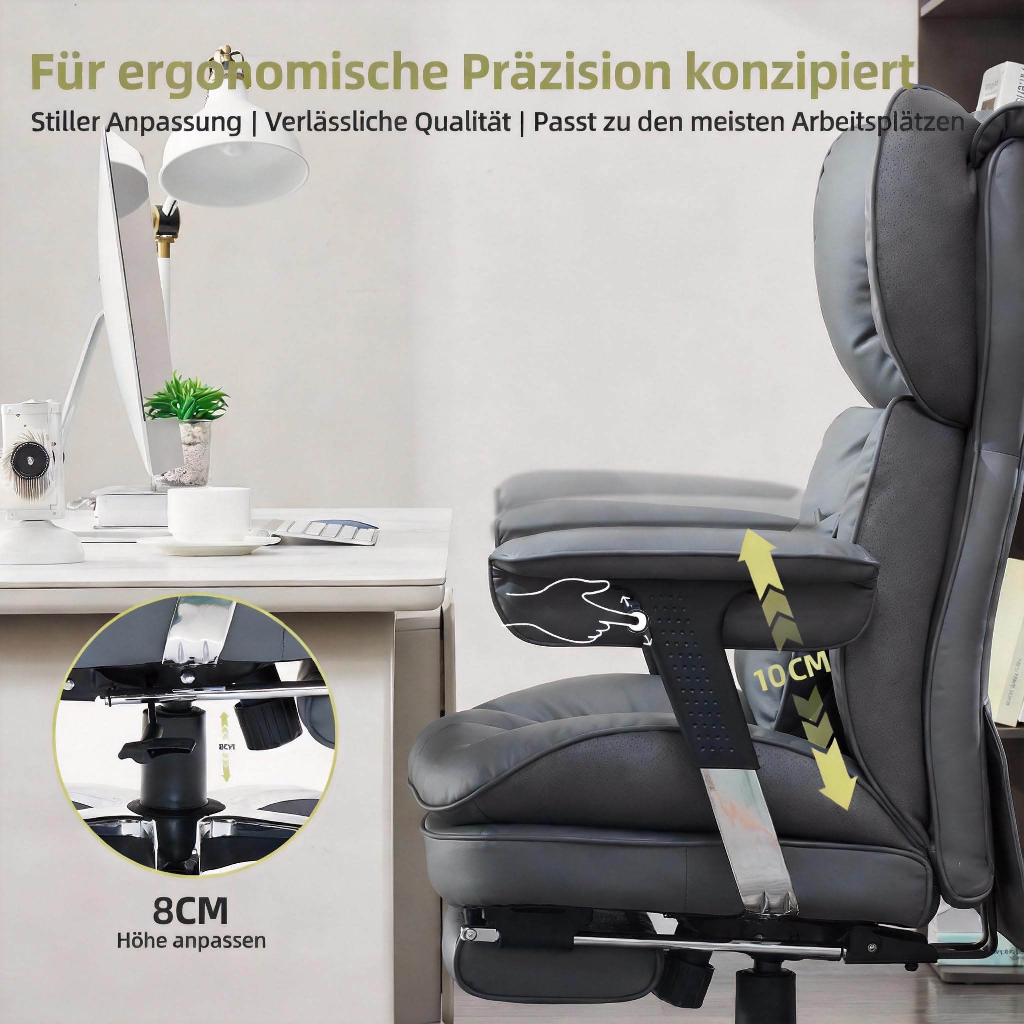 Efomao Bürostuhl, Ergonomischer Gaming Stuhl mit Kopfstütze-Design (X X), Gamer Sessel PU-Leder bis 200kg mit Fußstütze & Lendenkissen, Höhenverstellbarer Schreibtischstuhl
