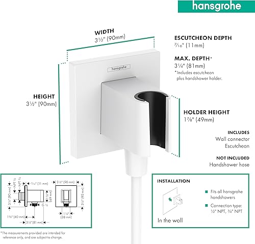 Miniatura 2 de hansgrohe Toma de pared de ducha de mano con conexión de rosca de 12 pulgada en blanco mate, 26889701