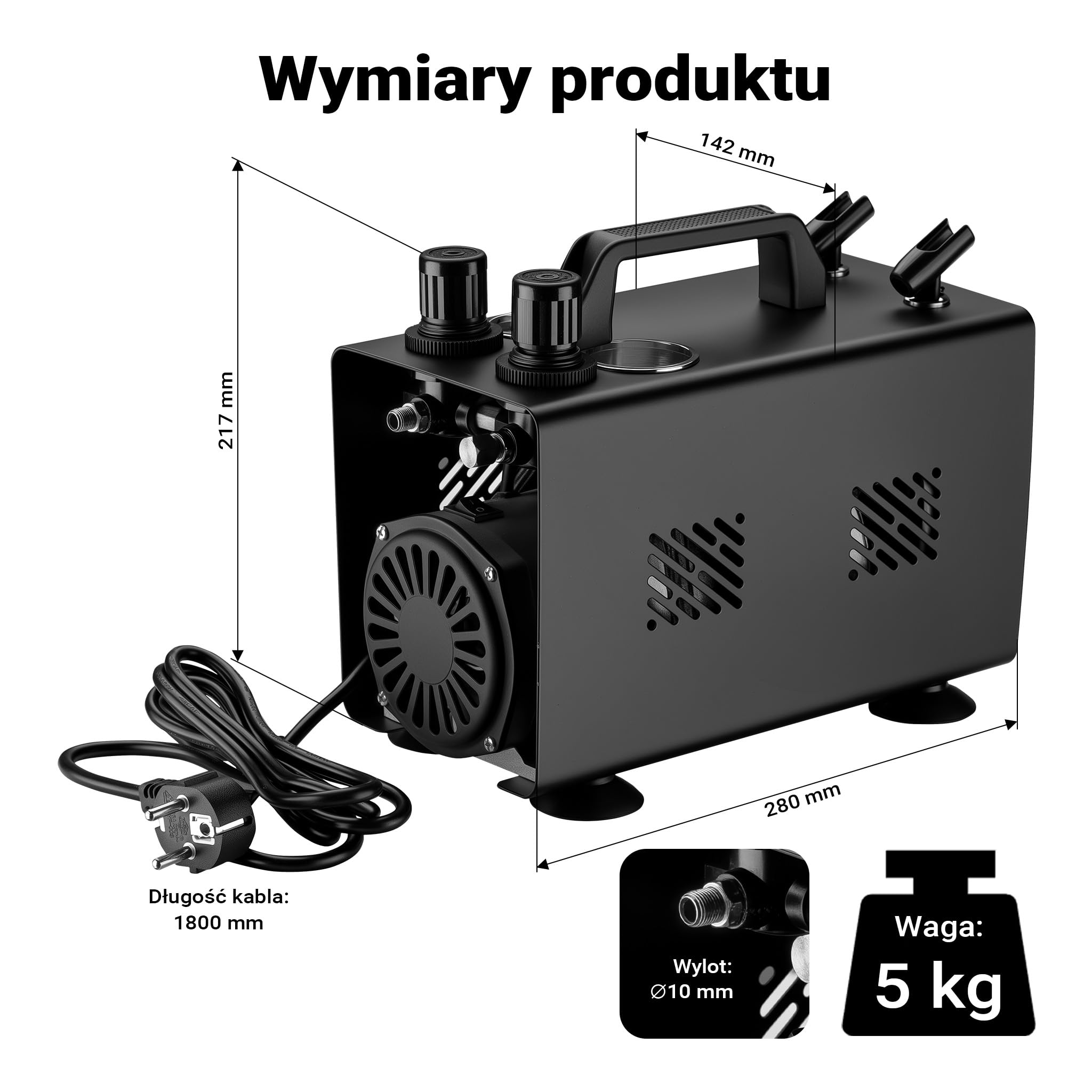 Wiltec Kompresor aerograficzny AS18TA 1/6 KM, sprężarki powietrzne z przepływem powietrza 20-23 l/min, kompresor do pistoletu aerograficznego z 2 wtyczkami, z manometrem do aerografu