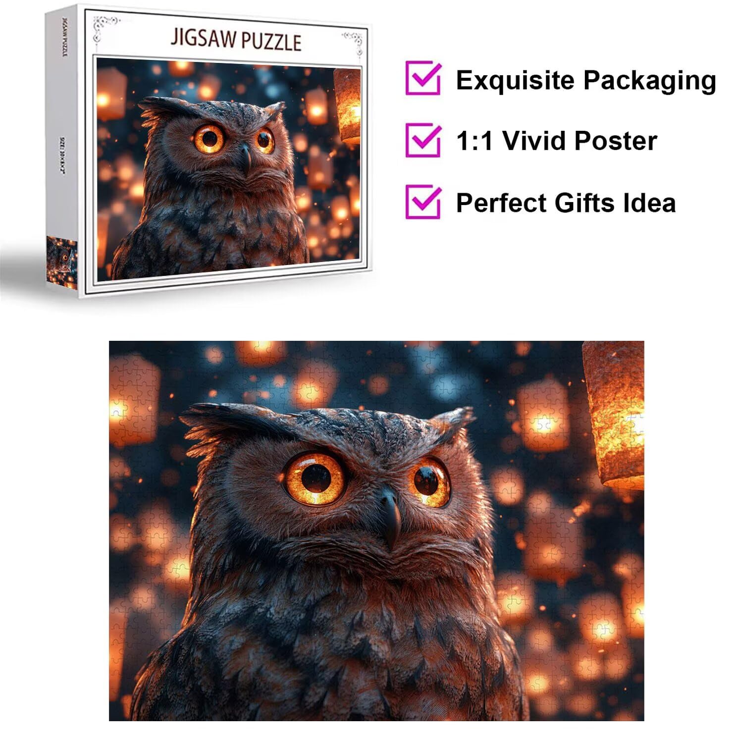 Puzzle 3000 Teile für Erwachsene, 3D Puzzle Eule Holzpuzzles, n-523 | Puzzlematte Lichter, Heimunterhaltung, Entspannung Meditationspuzzle, Impossible Klassische Jigsaw Puzzles, Home Decoration