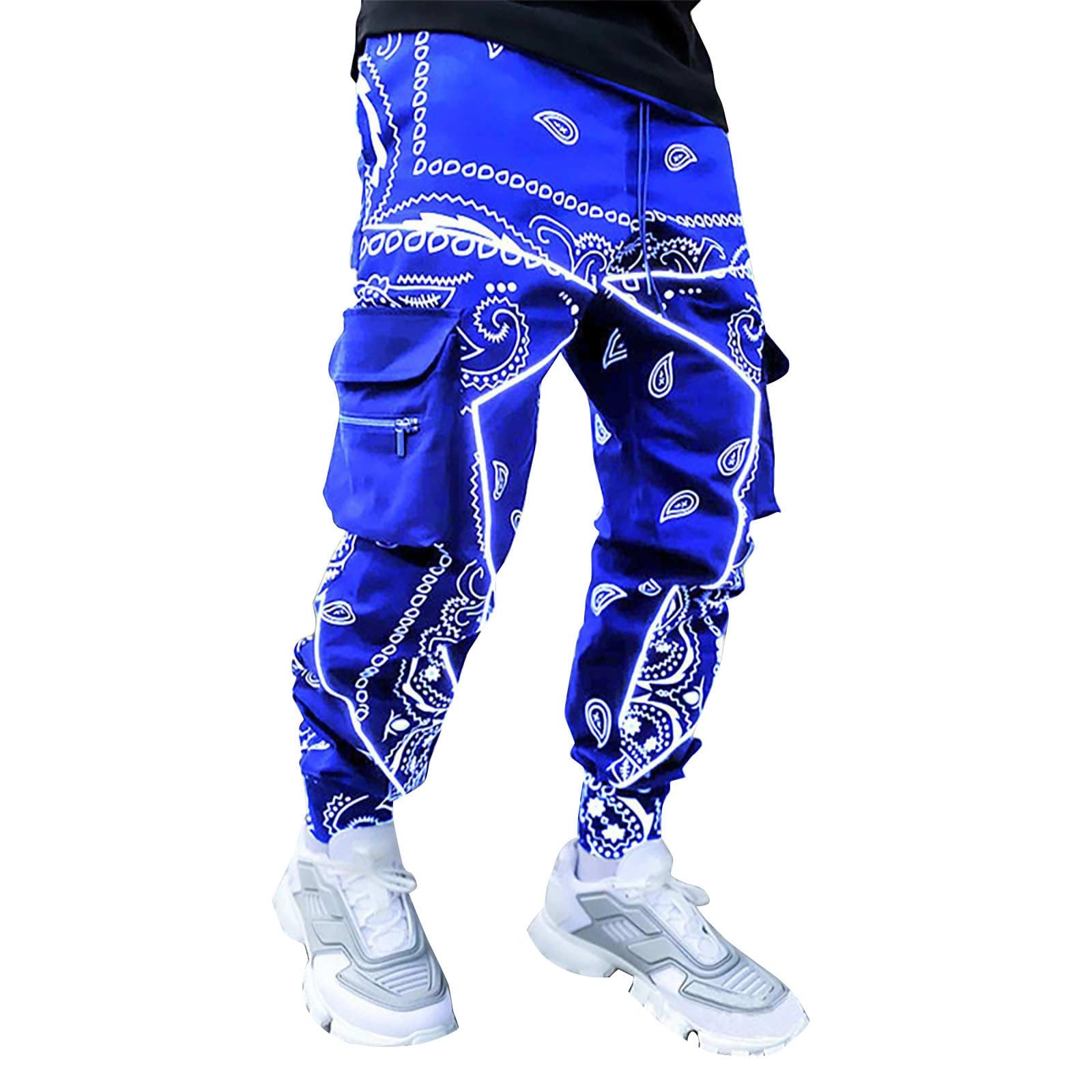 BUKKNYE Mens Drop Crotch Joggers Tracksuit Bottoms Elasticated Waist Harem Pants Baggy Stretch Hippie Dance Bloomers Yoga Trousers Sweatpants(Blue,L)
