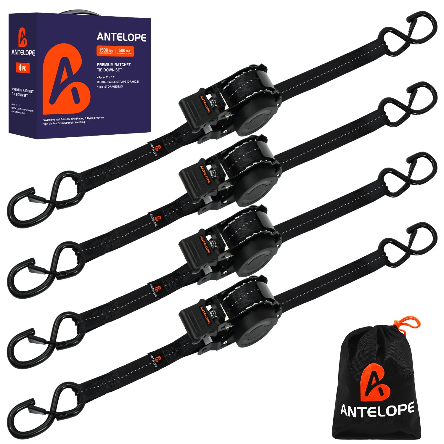 Wytrzymałe, chowane paski z grzechotką (4 sztuki) – 3 cm x 30 cm, samozwijane paski do wiązania, wytrzymałość na rozerwanie 0,7 kg, automatyczne paski zapadkowe do motocykla, ciężarówki, ładunku