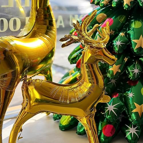 Miniatura 8 de Globos de Navidad, 5 globos de papel de aluminio de Navidad, globos grandes de reno, globos de Mylar de trineo de Papá Noel para vacaciones, juego