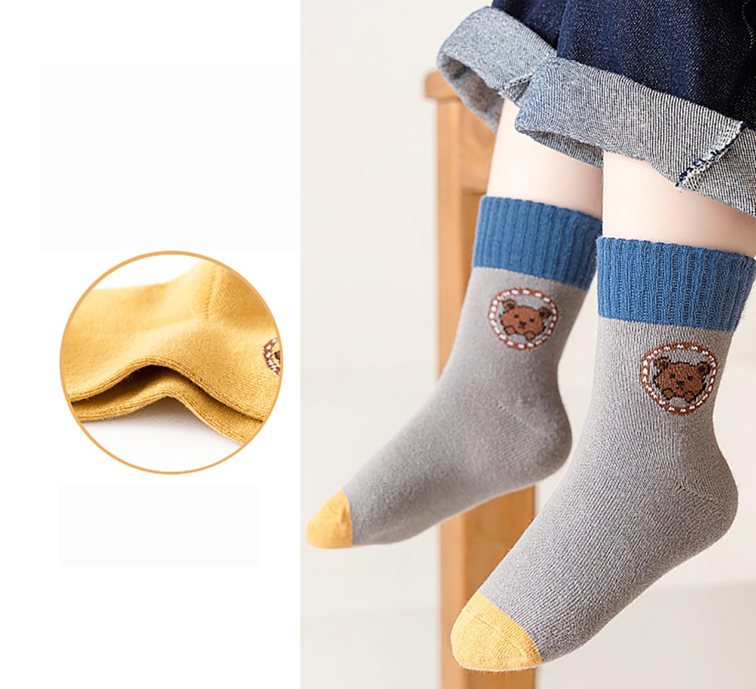 SYGA 5 Pairs Baby Socks, Toddlers Infant Cotton Stretch Crew Socks with Brown Bear Design, Suitable for 0-2 Years baby 3