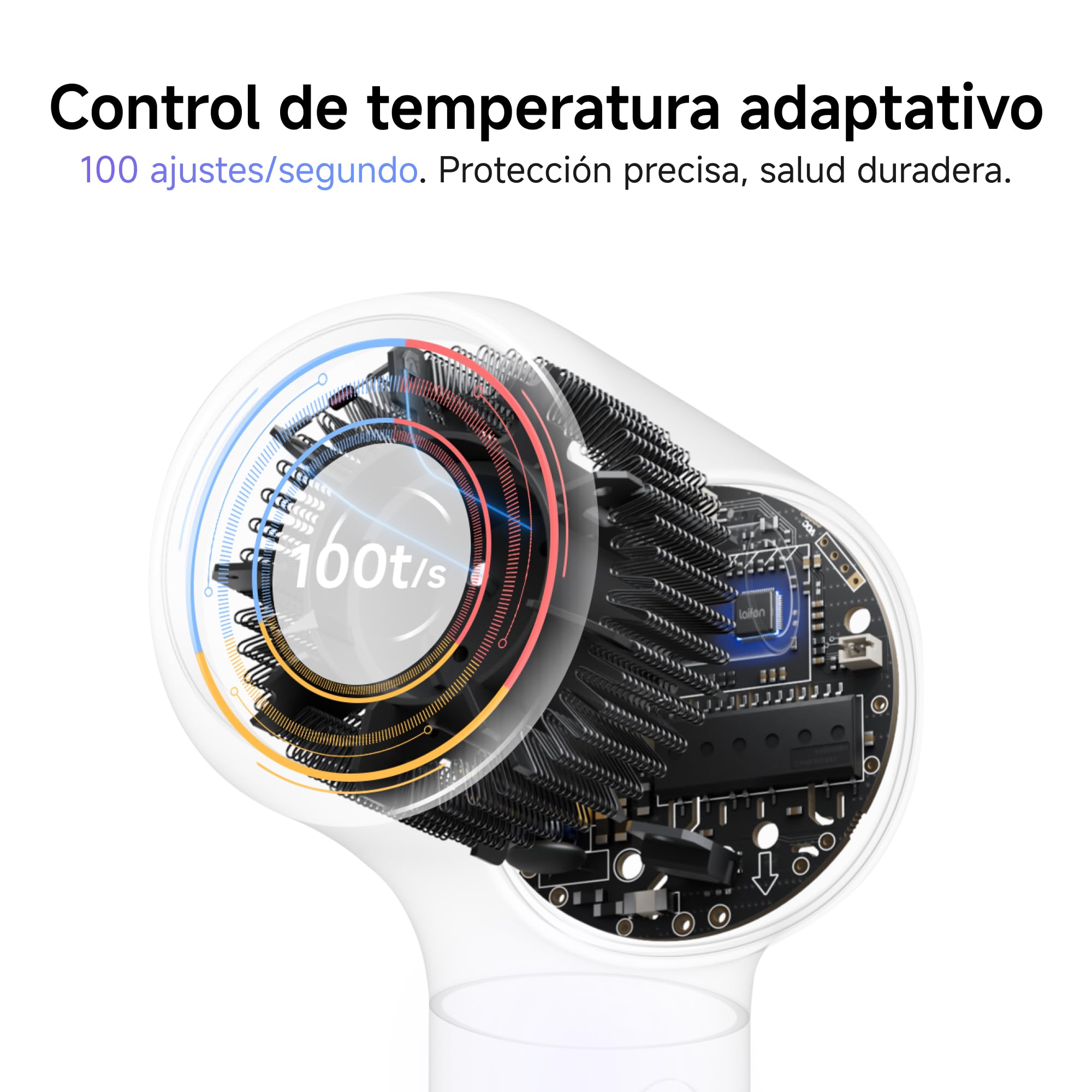 Laifen Neo Secador de Pelo con Motor Sin Escobillas de 110 000 RPM, 200 Millones de Iones Negativos y Control de Temperatura, Ultraligero 390 g, Bajo Ruido 59dB, 2 Boquillas Magnéticas (Blanco)