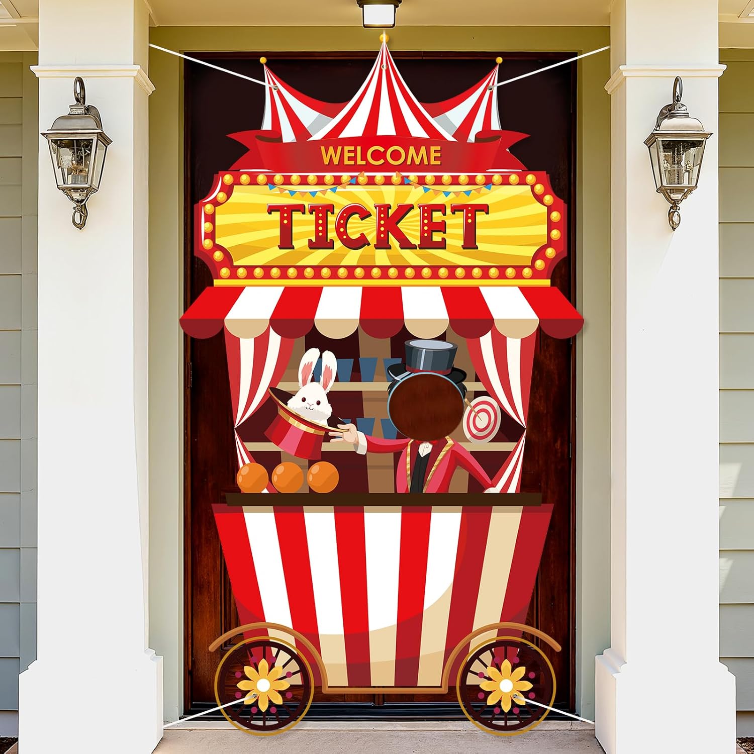 Carnival Circus Party Decoration Carnival Ticket Photo Door Banner Backdrop Props,Large Ticket Office Hanging Door Cover for Kids Birthday Carnival Game Party Supplies Popcorn Circus Decor