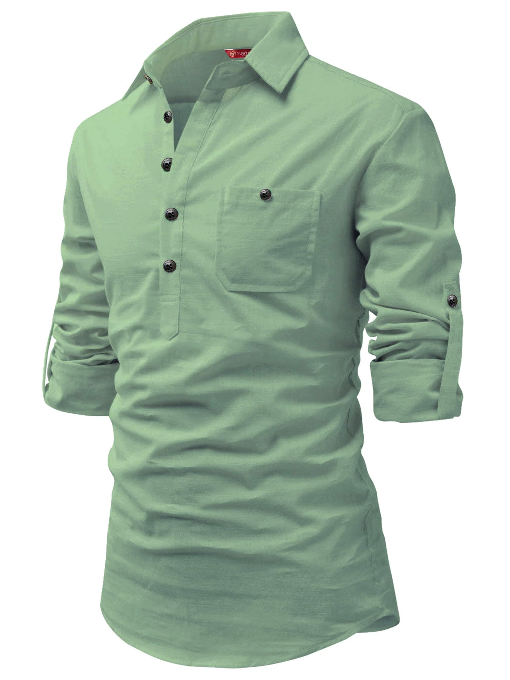 yugnik Men's Cotton Slim Fit Full Sleeve Spread Collar Short Kurta with Beautiful Design | Stylish Comfortable Ethnic Kurta for Casual Outings, Parties, Festivals, Weddings, Family Functions-picture-39