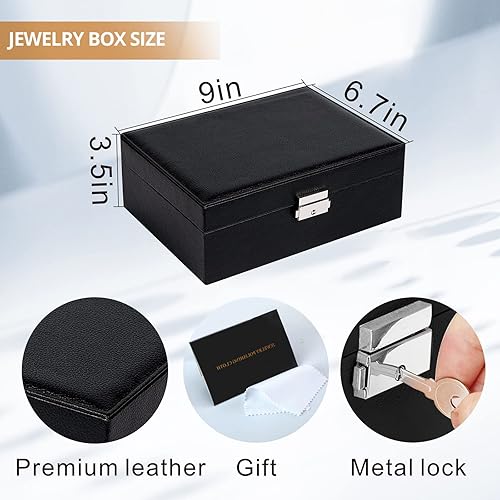 Miniatura 5 de Sanikeon Cajas de joyería para mujeres y niñas 2 capas organizador de joyas caja de cuero con cerradura caja de almacenamiento de joyas bandeja