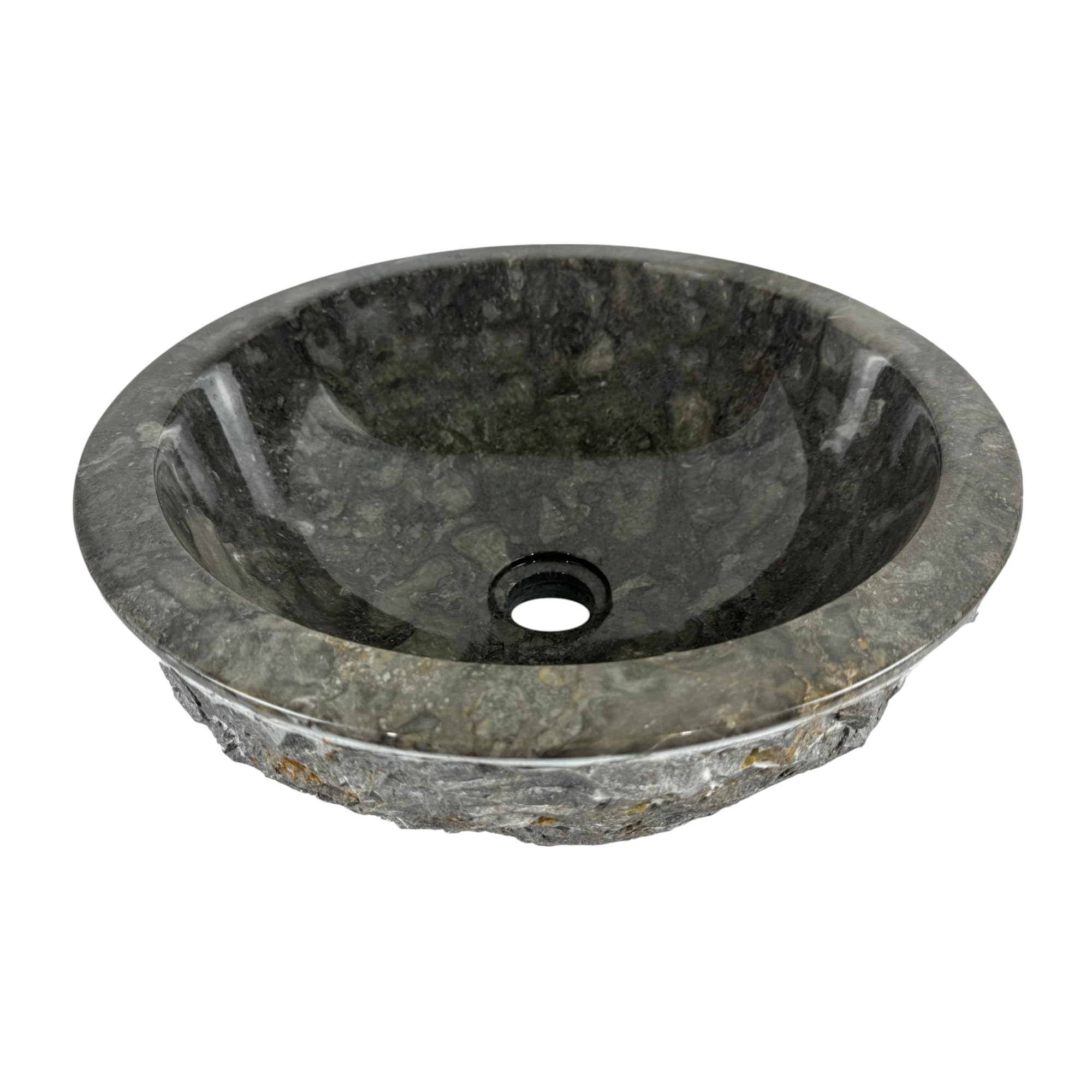 Lavandino Rotondo - Lavello - Lavabo Arredo Bagno Sanitari - 40x40x15 cm - in Marmo - Pietra naturale - Lucido - Solido e robusto (Grigio)