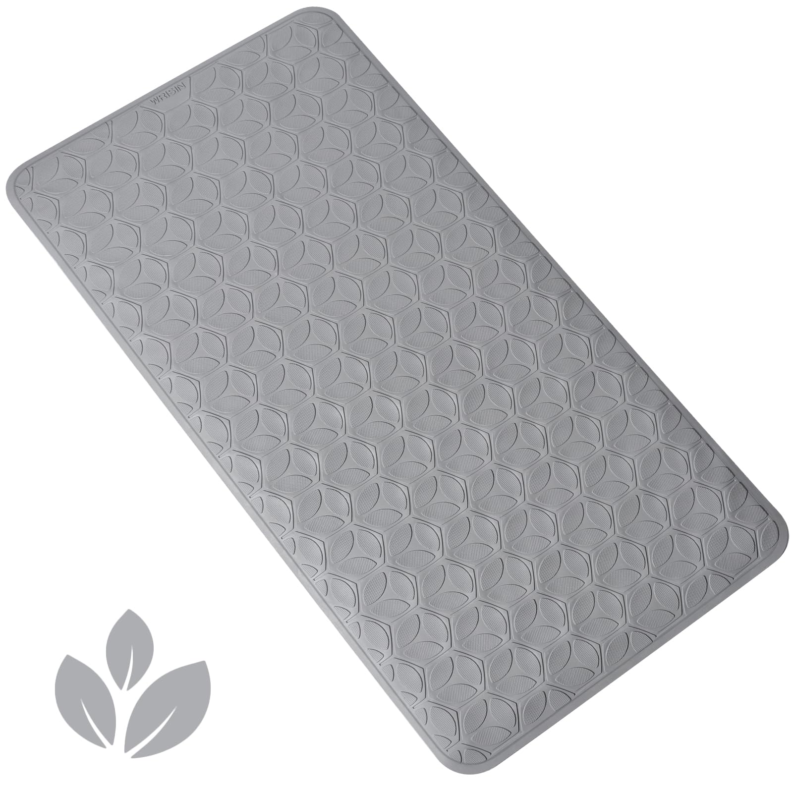 WRISIN Bathtub Mat Non Slip with Suction Cups - 100% Rubber Bathroom Mat Textured for Bath Tub Shower Safety - Soft on Touch - BPA/PVC Free - Pet Dog Bath Mat - Machine Washable (Gray, 17" × 35")