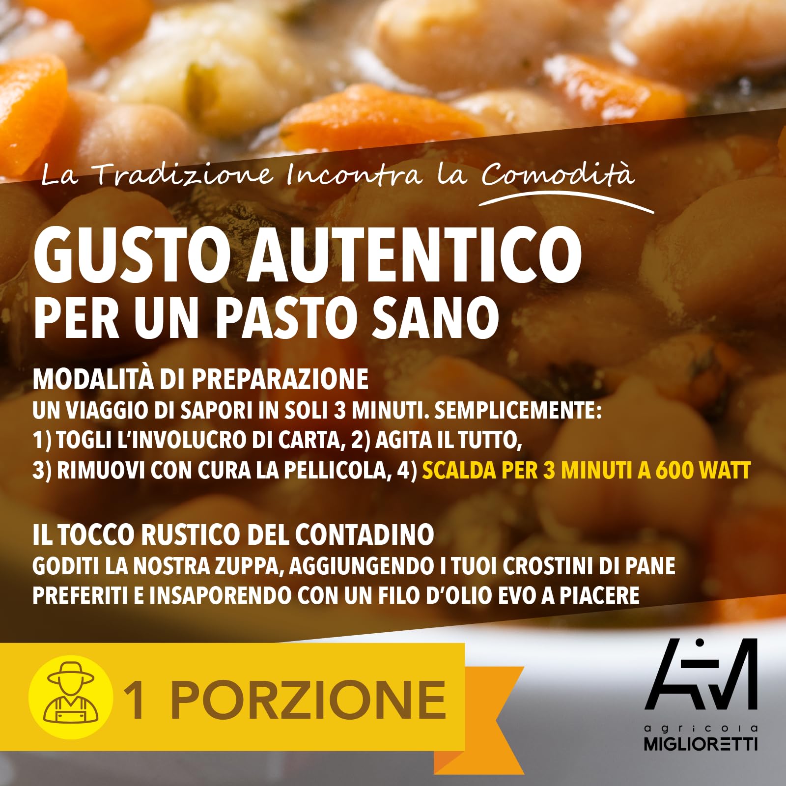 Agricola Miglioretti Zuppa Biologica di Ceci e Cavolo Nero Pronta in 3 Minuti - Vegana, Senza Glutine e Senza Conservanti per un Pasto Sano e Delizioso - 6 porzioni