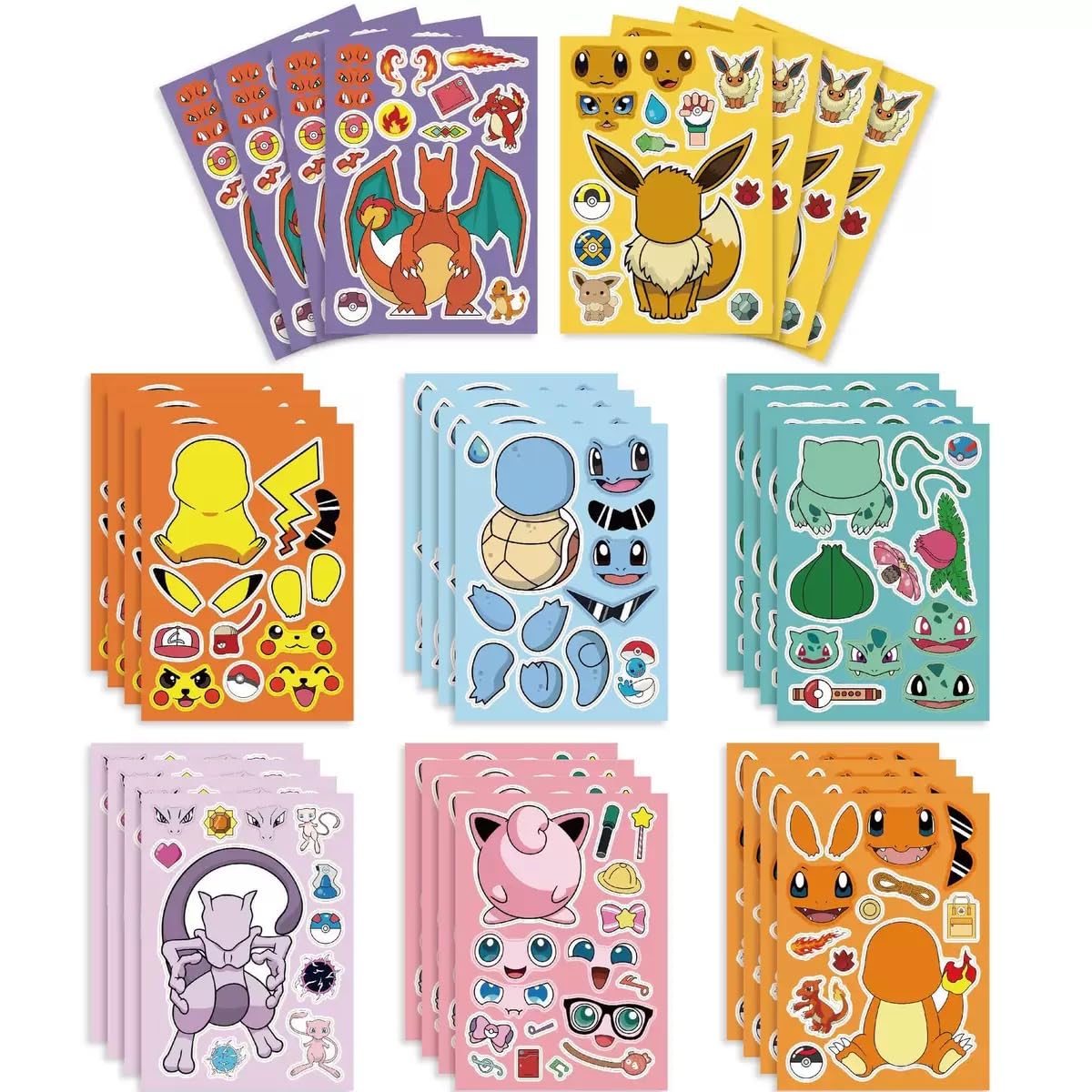 24 Pcs Face Stickers Sheets for Kids Party Bags, Make Your Own Stickers Characters DIY Stickers for Party Favor Supplies Craft