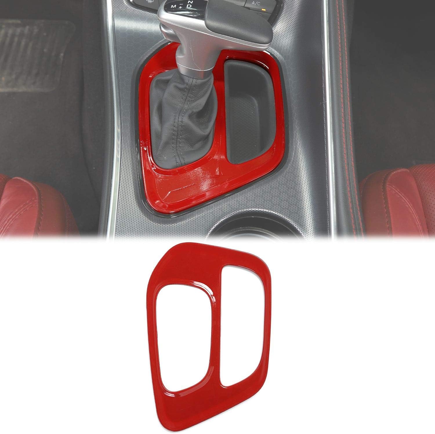 Voodonala for Challenger Gear Shift Panel Covers Decoration Trim Accessories for Dodge Challenger 2015-2022 (Red)
