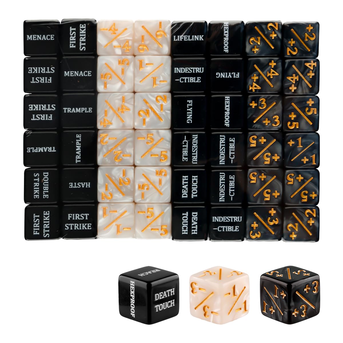 Lotsdonxia 48 Pcs Acrylic Ability Counter Dice Set with Velvet Bag, Card Game and Table Play Accessories with Clear Symbols, Suitable for Party Gameplay and Bars