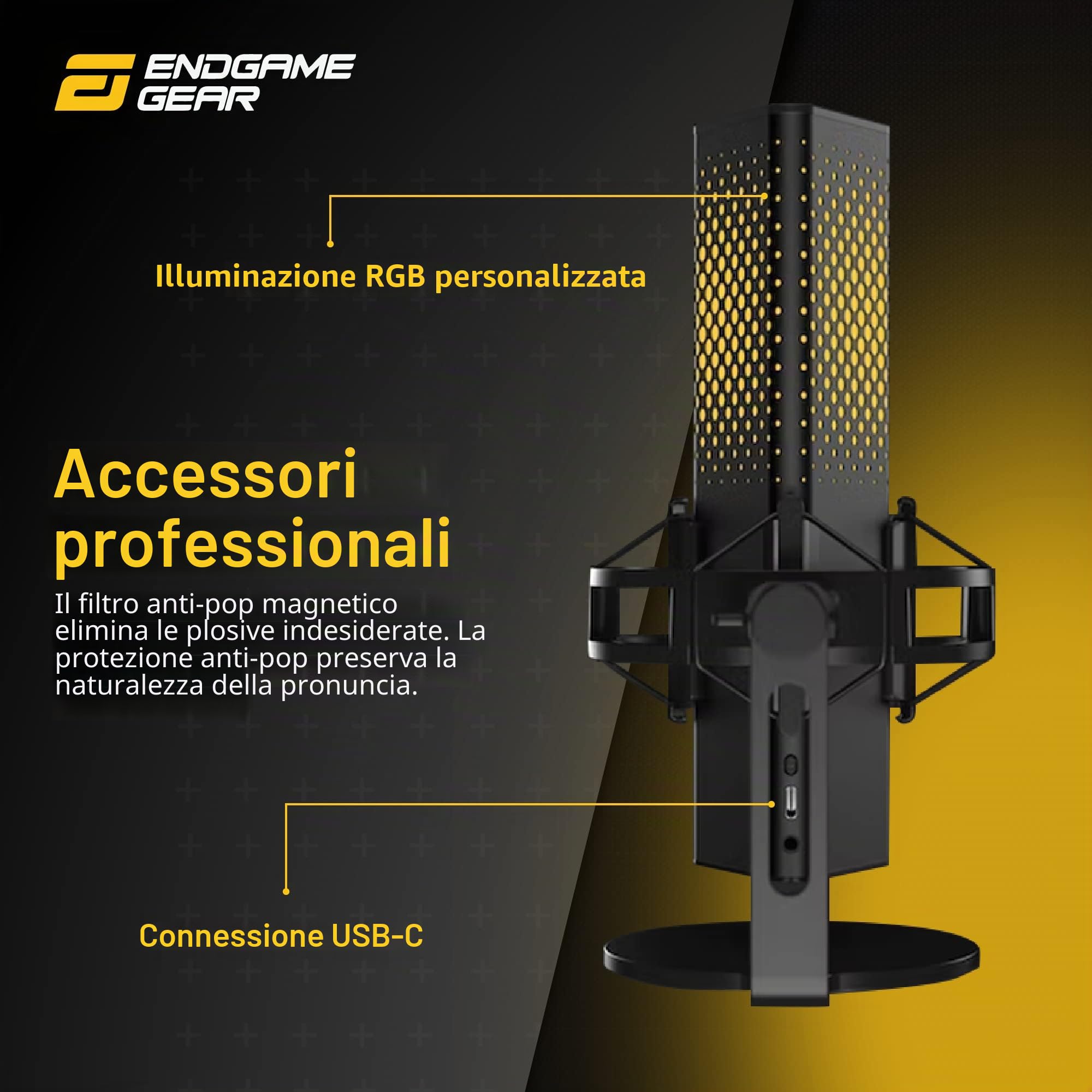 Endgame Gear XSTRM USB Microfono PC 192kHz 24bit Studio Quality Sampling, Microfono Esterno con riduzione del Rumore cardioide (Nero)