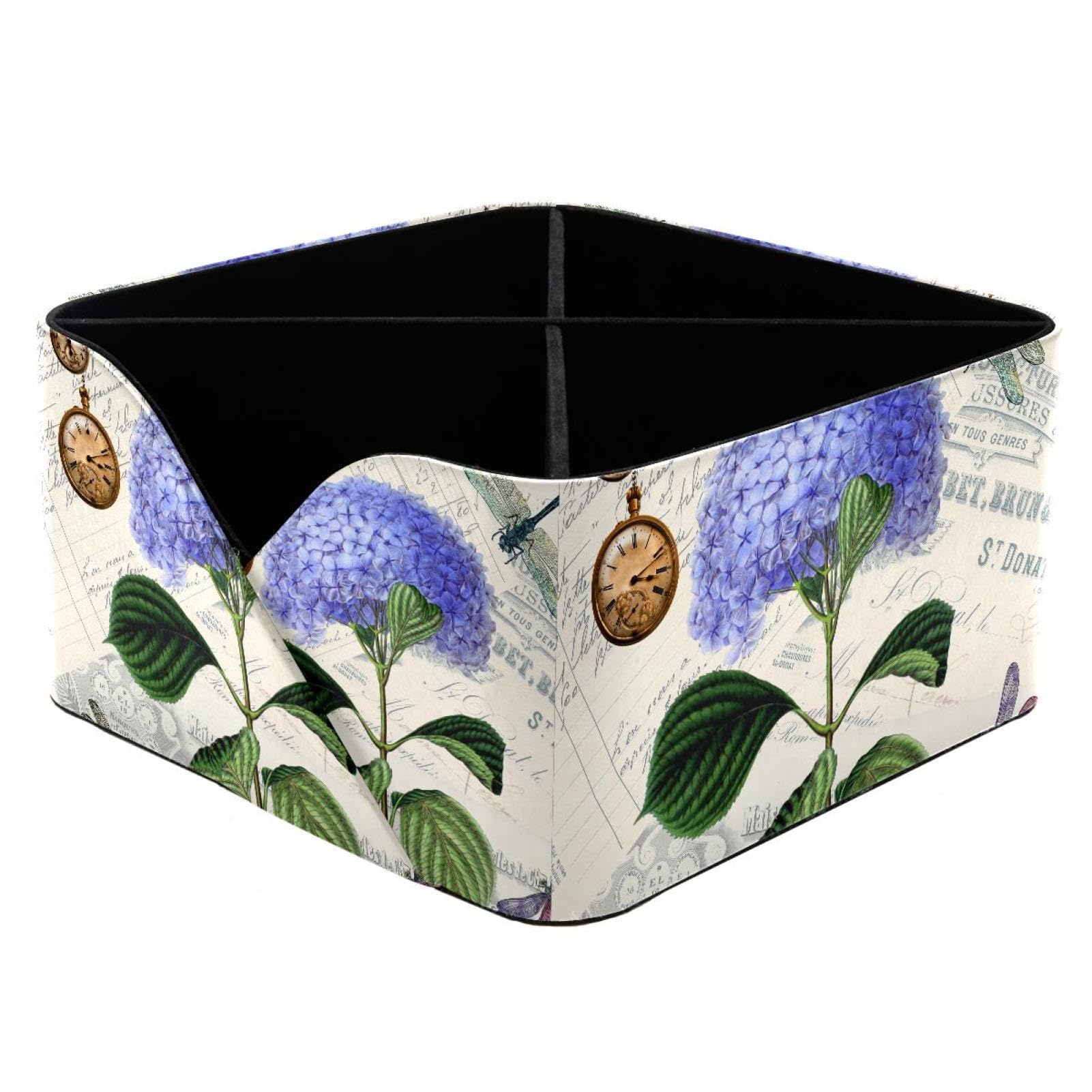 KengjuTesu Vintage Hydrangea Desktop Organizer Pen Holder, Rectangular Pencil Cup for Office, Study and Makeup Stations