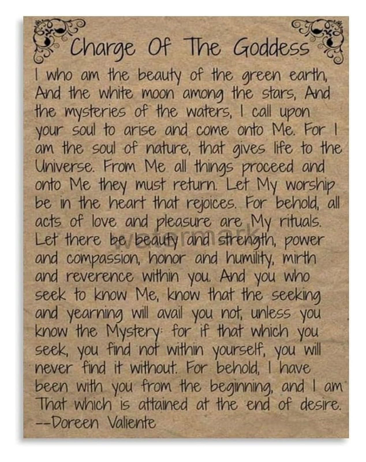 GYQYJPFZM The Charge Of The Goddess A Spiritual Poem Canvas Wall-Art Print for Room Decor(Framed,12x18inch(30x45cm))
