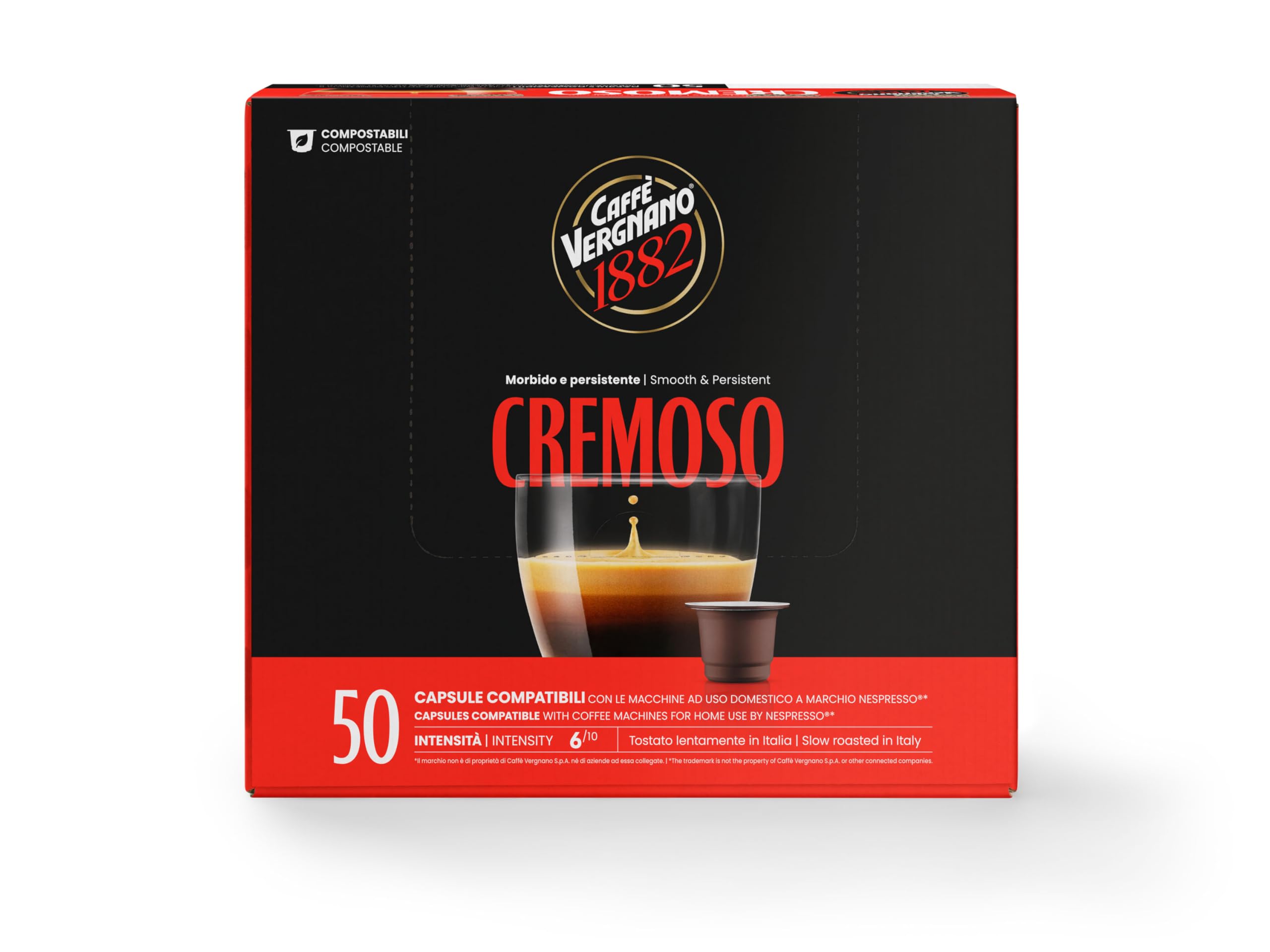 Caffè Vergnano 1882 Èspresso - Compostable Coffee Capsules, Compatible With Nespresso, Cremoso - Pack Of 50 Capsules