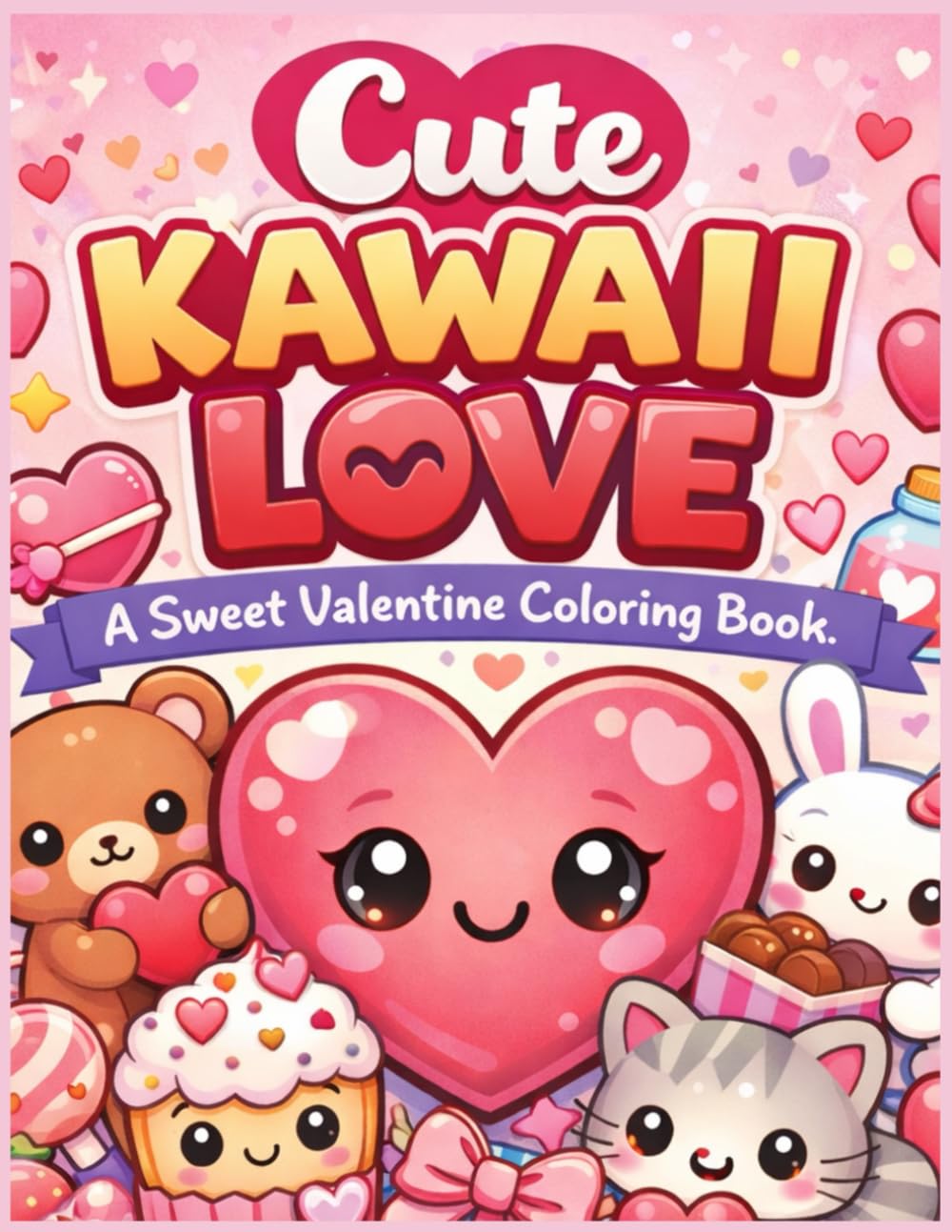 Cute Kawaii Love Coloring Book for Kids and Adults