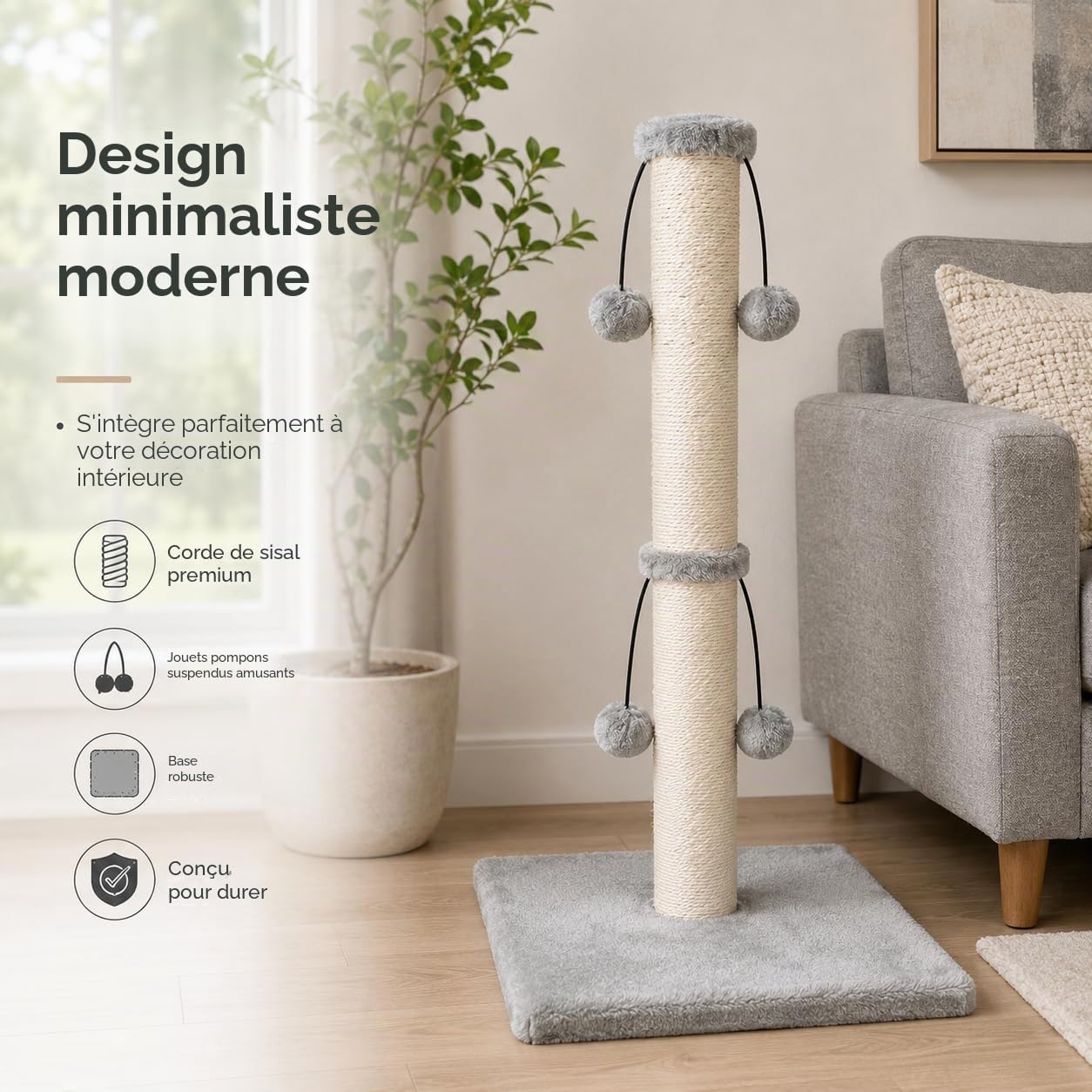 Dimaka Grattez naturellement la corde de chanvre pour chat, jouet pour chaton griffant 4 balles - Le chat gratte la pile