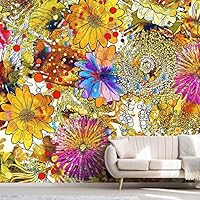 Wall Mural Flowers and Leaves Removable Self-Adhesive Wallpaper Wall Decoration for Bedroom Living Room - 66x96 inches