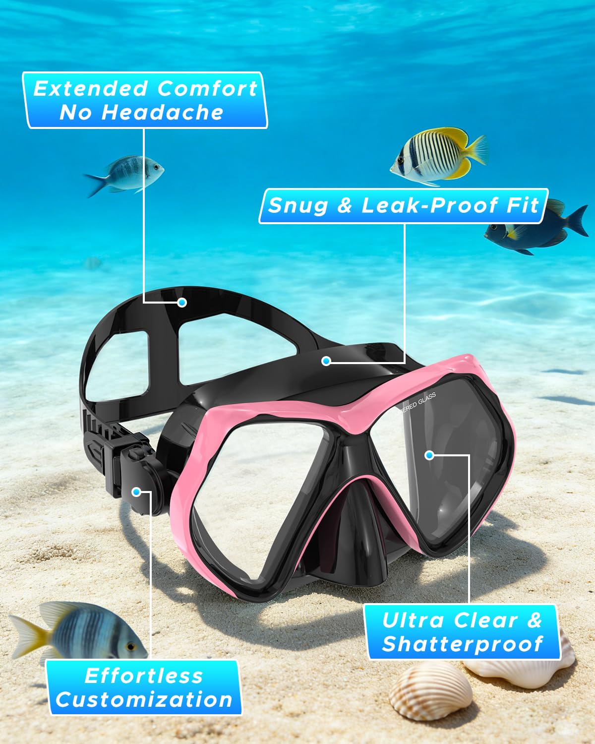 Lot de 2 équipements de plongée avec tuba pour adultes, masque de plongée pour adulte, équipement de plongée, lunettes de natation avec cache-nez, rose grise