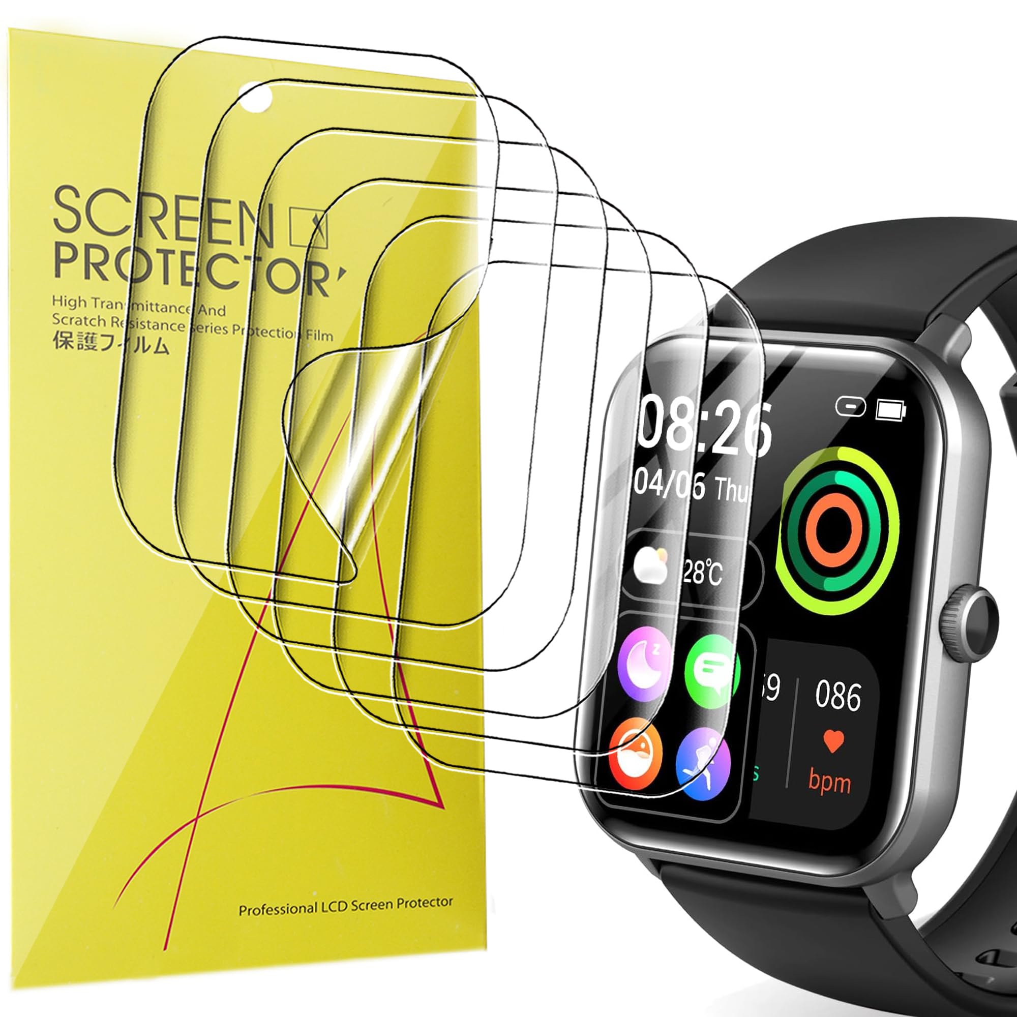 Lamshaw for HOIBAI スマートウォッチ 保護フィルム, [6枚組] 4H硬度 TPU 保護フィルム カバー 液晶フィルム 対応 HOIBAI 1.9インチ/2.01インチ スマートウォッチ2024進化モデル (1.9インチ-6枚)