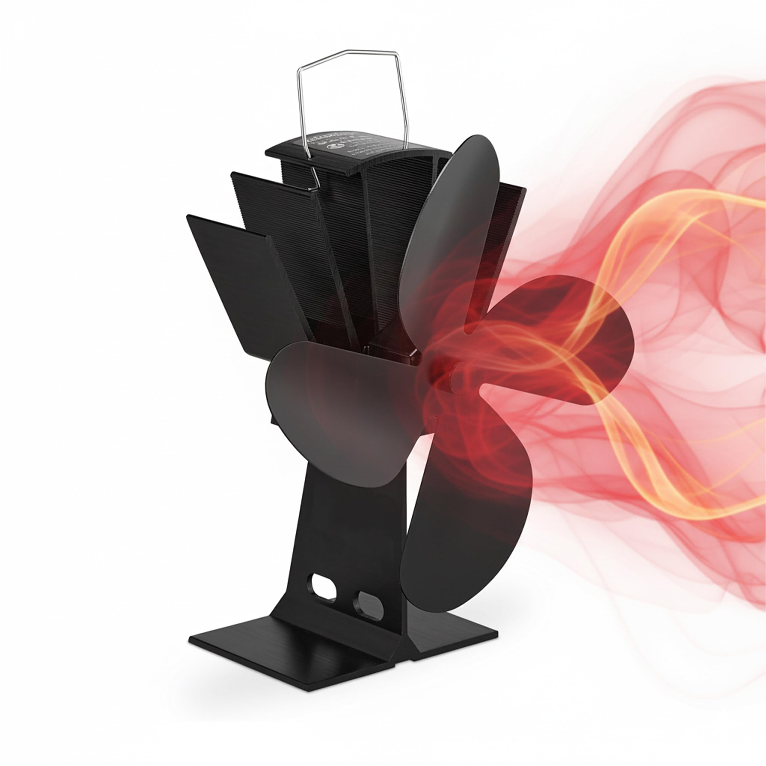Relaxdays Ofenventilator ohne Strom – 4 Blätter, schwarz, für Kamin & Ofen