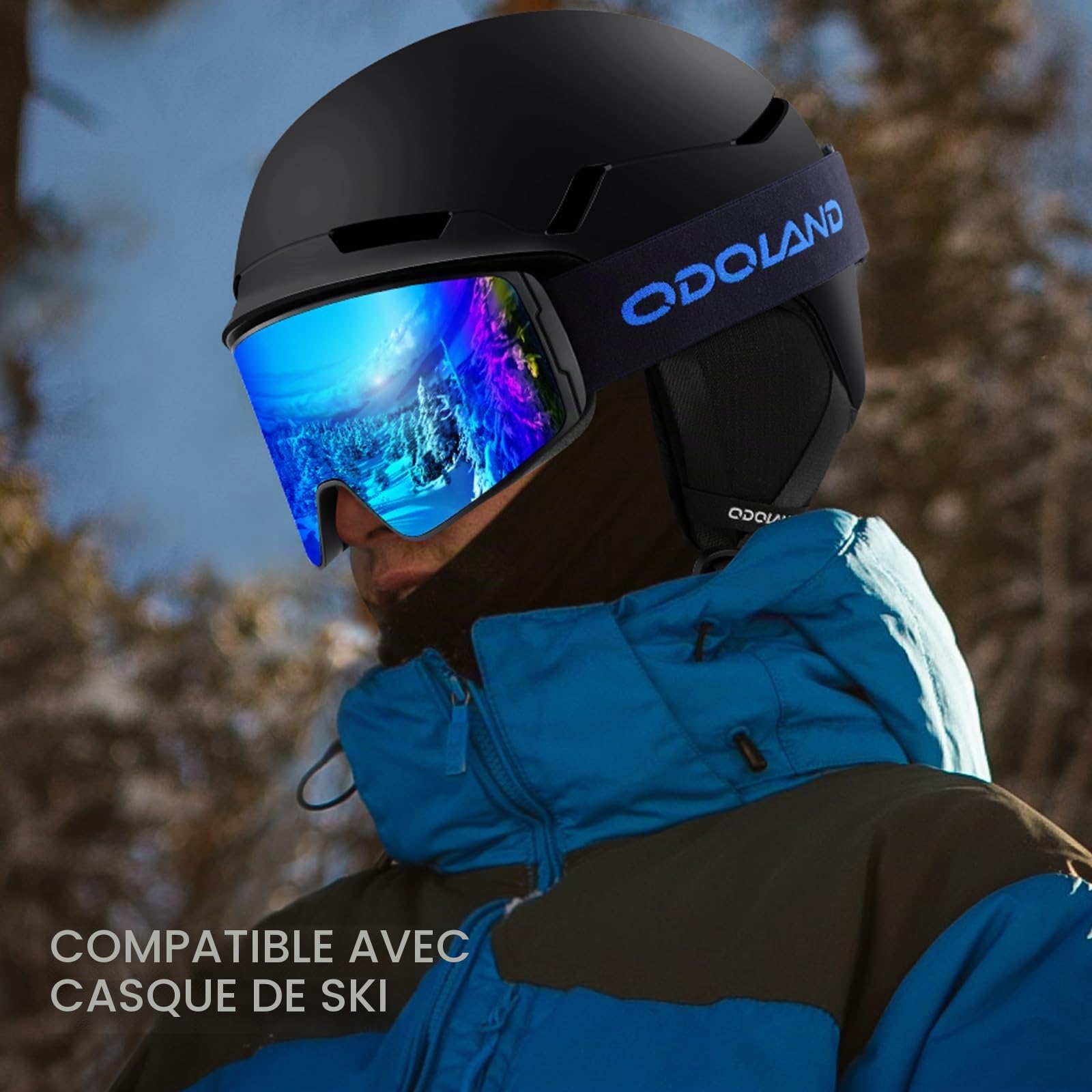 Odoland Lunettes de Ski pour Homme Femme Adolescent, Masque Ski de Snowboard Cylindriques pour Adulte, Lunettes de Protection Compatibale de Casque de Ski, pour Ski Snowboard Motoneige Sports d'Hiver