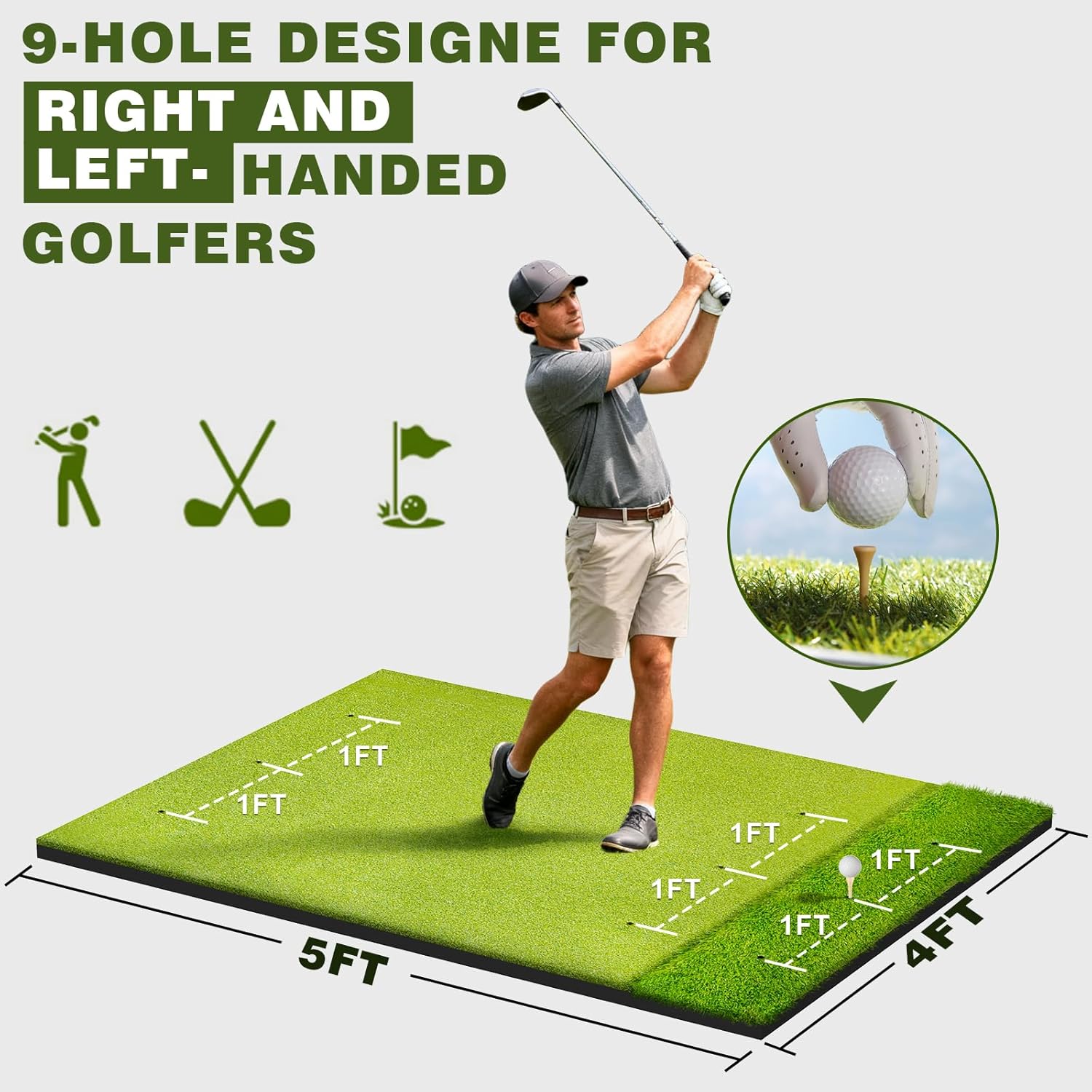 Heavy-Duty Golf Hitting Mat – Dual Turf Design Simulates Fairway & Rough for Real Course Feel, Indoor/Outdoor Practice Mat for Full Swing & Chipping Training, Easy Carry Strap