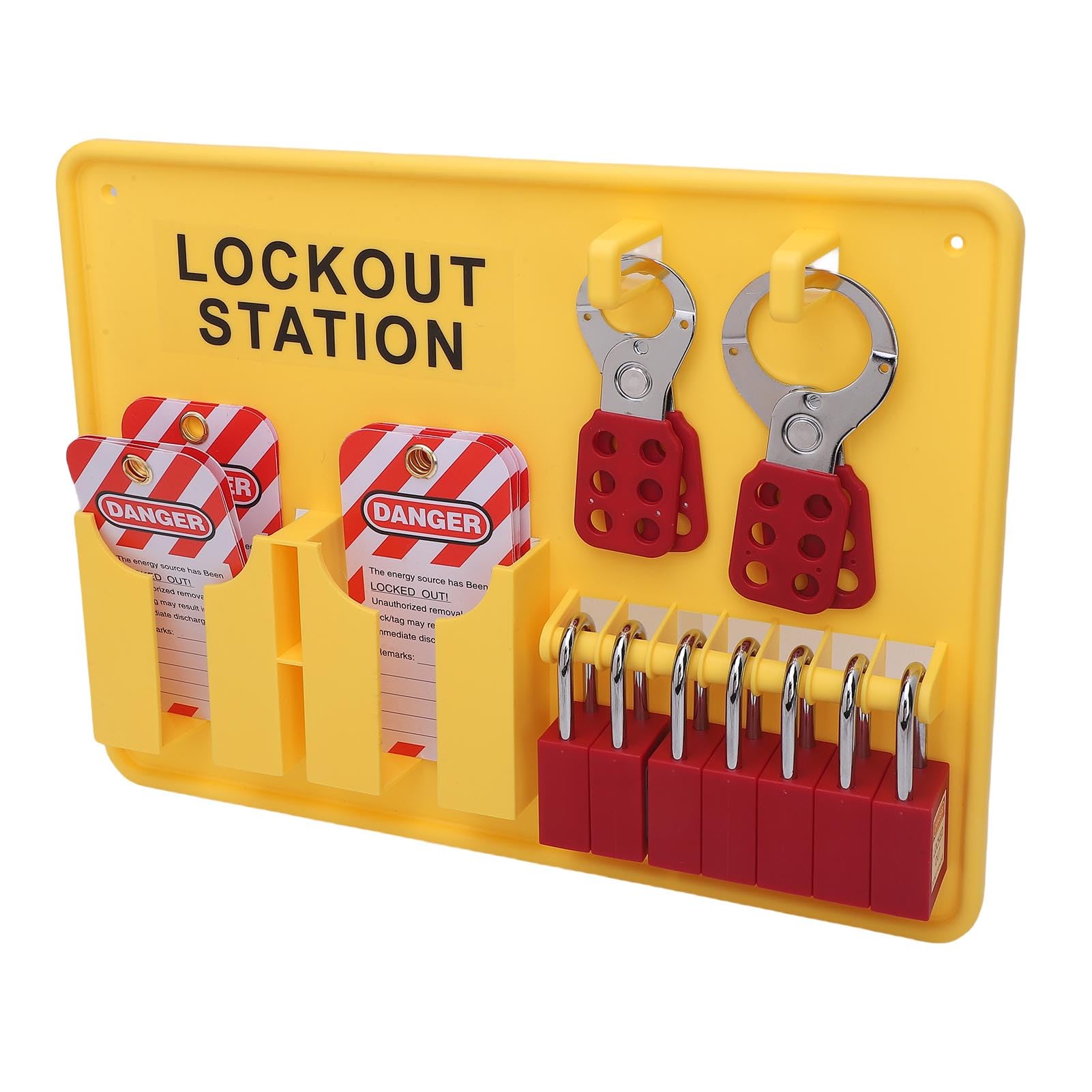 Estación de Etiqueta de Bloqueo con Dispositivos LOTO, Juego de Bloqueo de Seguridad de 7 Paquetes, 2 HASP, 10 No Operan Etiquetas, Bloqueo de Etiqueta con la Placa del Kit,