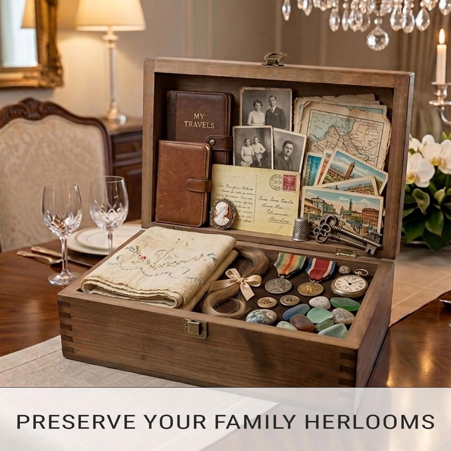 Navigators Erinnerungsbox aus Holz mit Kompass-Design, große Erinnerungsbox für Andenken, dekorative Aufbewahrungsbox für Erinnerungen, Schmuck und Fotos, Gedenkboxen für Männer und Frauen