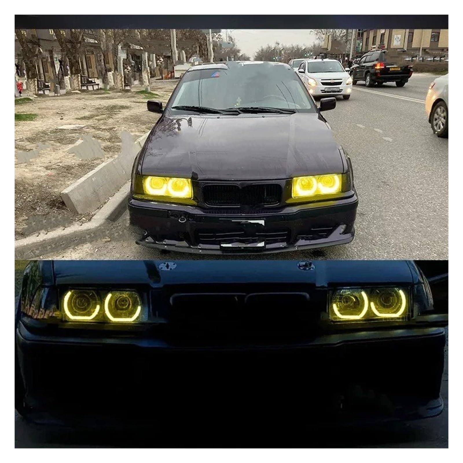 Luci diurne occhio d'angelo Per BMW Serie 3 E36 1990-2000 Angel Eyes LED CSL Per Style Kit Anello Faro Giallo Limone Luce Diurna DRL Anelli halo LED