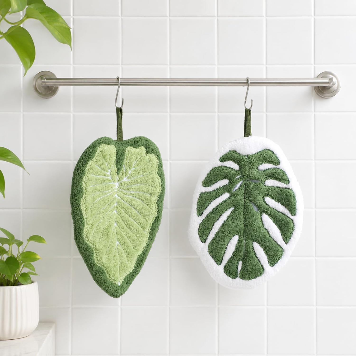 WLLHYF 2 Pcs Leaf Hanging Hand Towel, Hanging Kitchen Decorative Hand Towels
